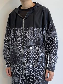 PAISELY RUSH OVER ZIPUP HOODIE / RC28-C-001 / バンダナラッシュガードパーカー / ブラック