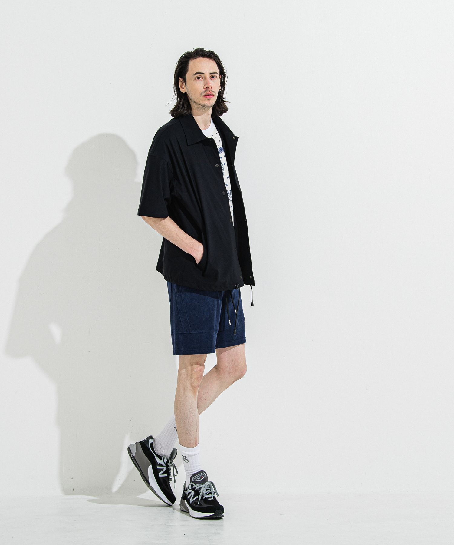 NYLON HALF COACH JACKET / RC36-C-002 / 半袖ナイロンコーチジャケット / ブラック