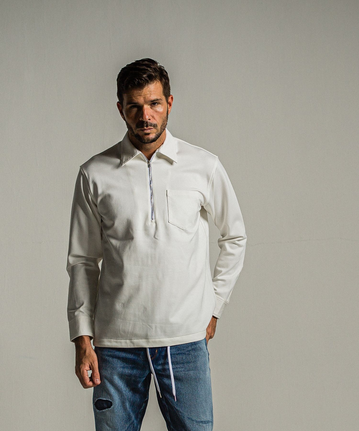 PULLOVER JERSEY SHIRT / RC34-SH-002 / 裏起毛ハーフジップシャツ / ホワイト