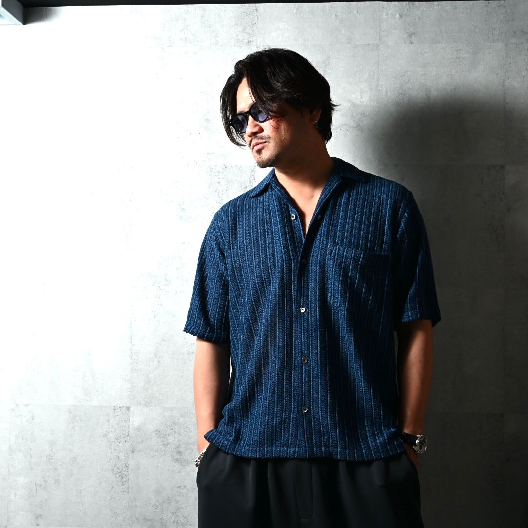 RUSSEL SHIRTS / DP1-SH-004 / ラッセル織り半袖シャツ / ネイビー (3月中旬入荷予定)