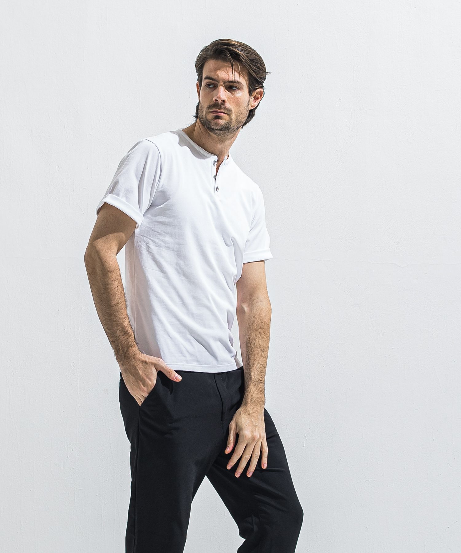 ROLL UP HENRY T / RC40-T-005 / ロールアップヘンリーネックTシャツ / ホワイト (4月中旬入荷予定)