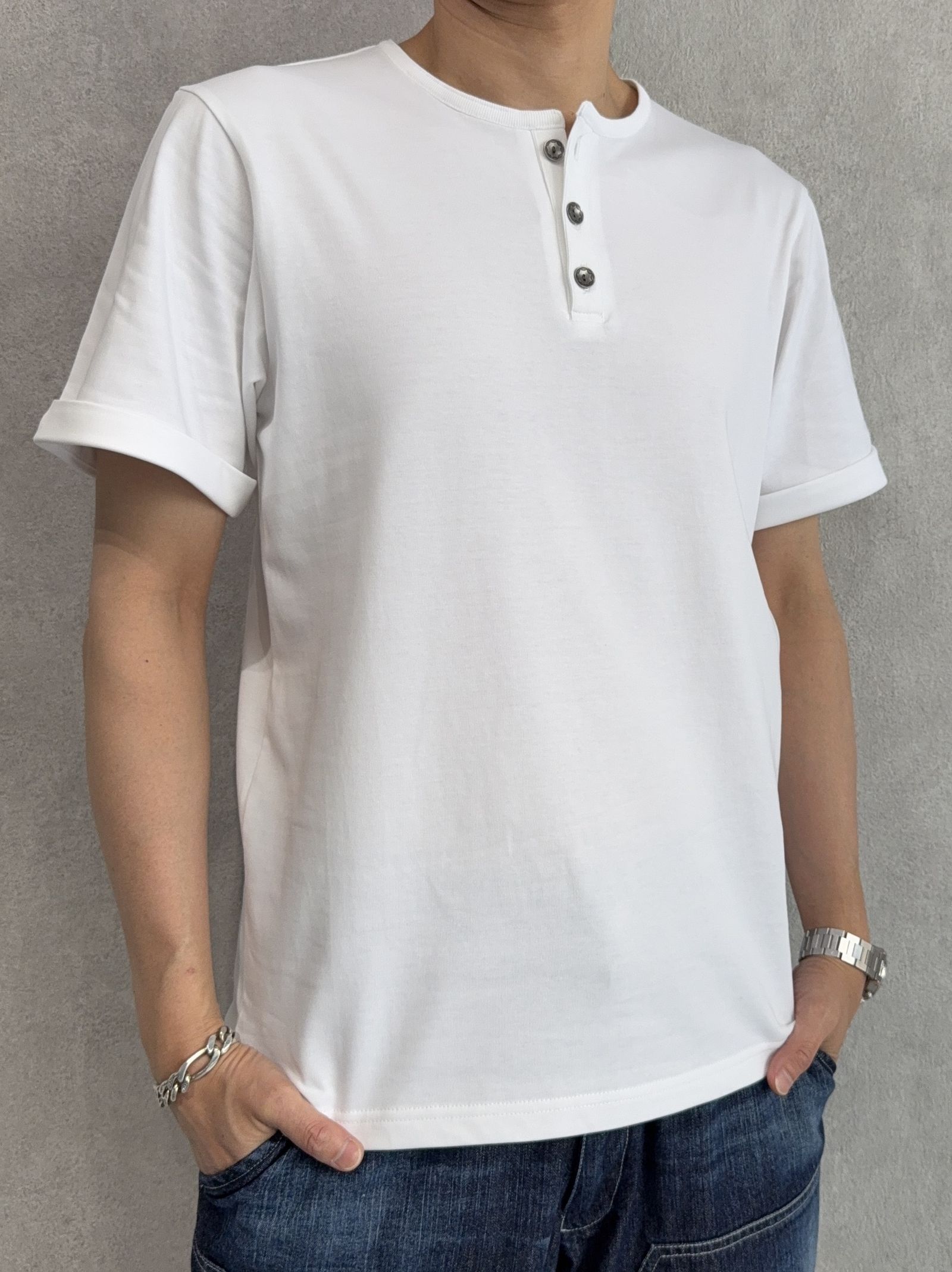 ROLL UP HENRY T / RC40-T-005 / ロールアップヘンリーネックTシャツ / ホワイト