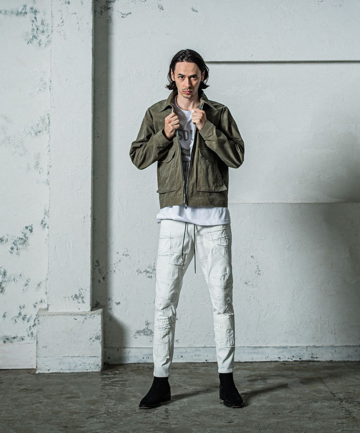 MICK DENIM JERSEY / RC35-ST-020 / デニムジャージテーパードパンツ / ホワイトリメイク