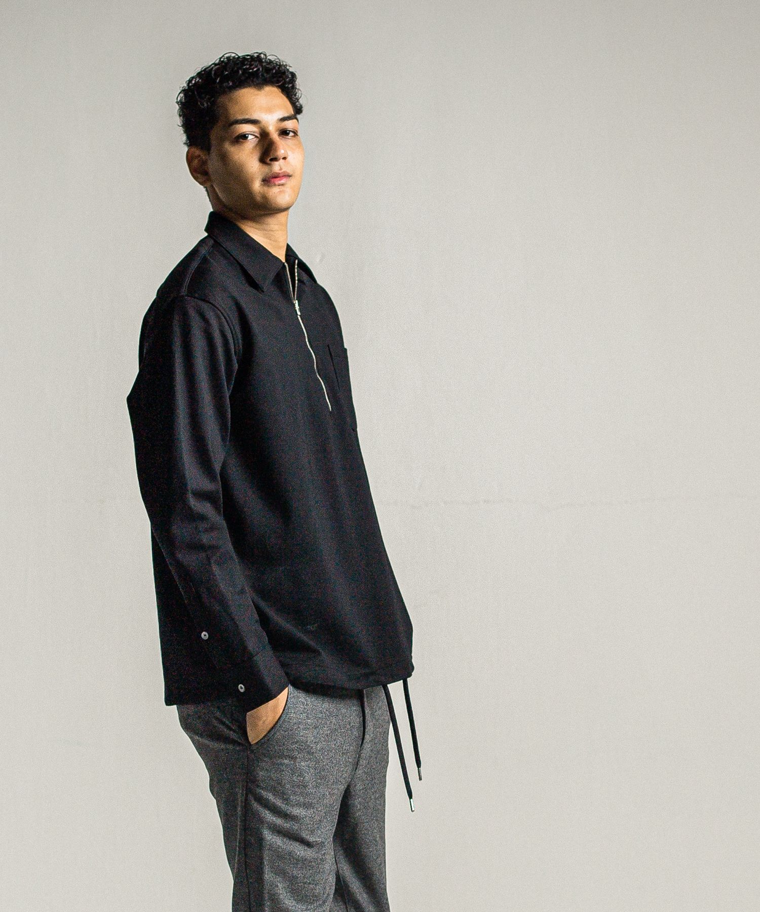 PULLOVER JERSEY SHIRT / RC34-SH-002 / 裏起毛ハーフジップシャツ / ブラック