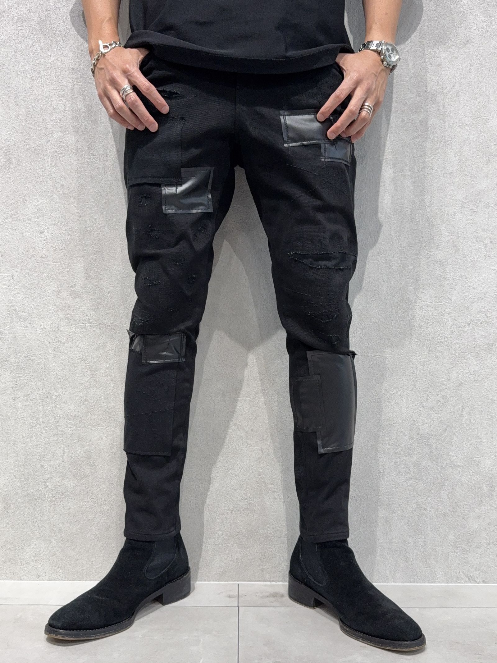 MICK DENIM JERSEY / BASIC-ST-020 / デニムジャージテーパードパンツ / ブラックリメイク
