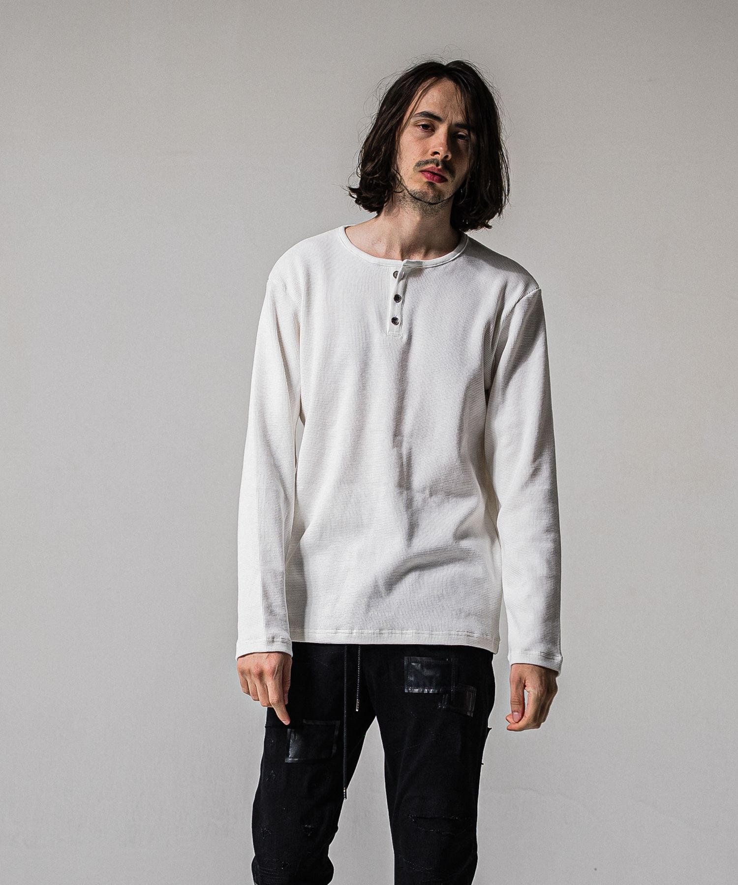 WAFFLE HENRY / RC39-C-001 / サーマルヘンリーネックロングTシャツ / ホワイト (1月中旬入荷予定)