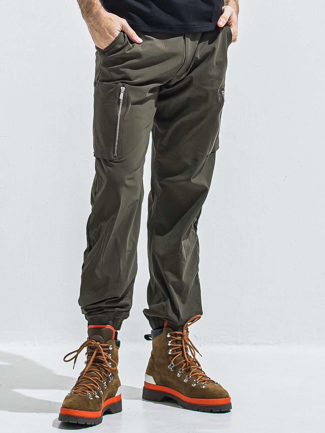 DAVID NYLON CARGO PANTS / RC40-ST-040 / ミリタリーナイロン裾ゴムカーゴパンツ / カーキ (6月中旬入荷予定)