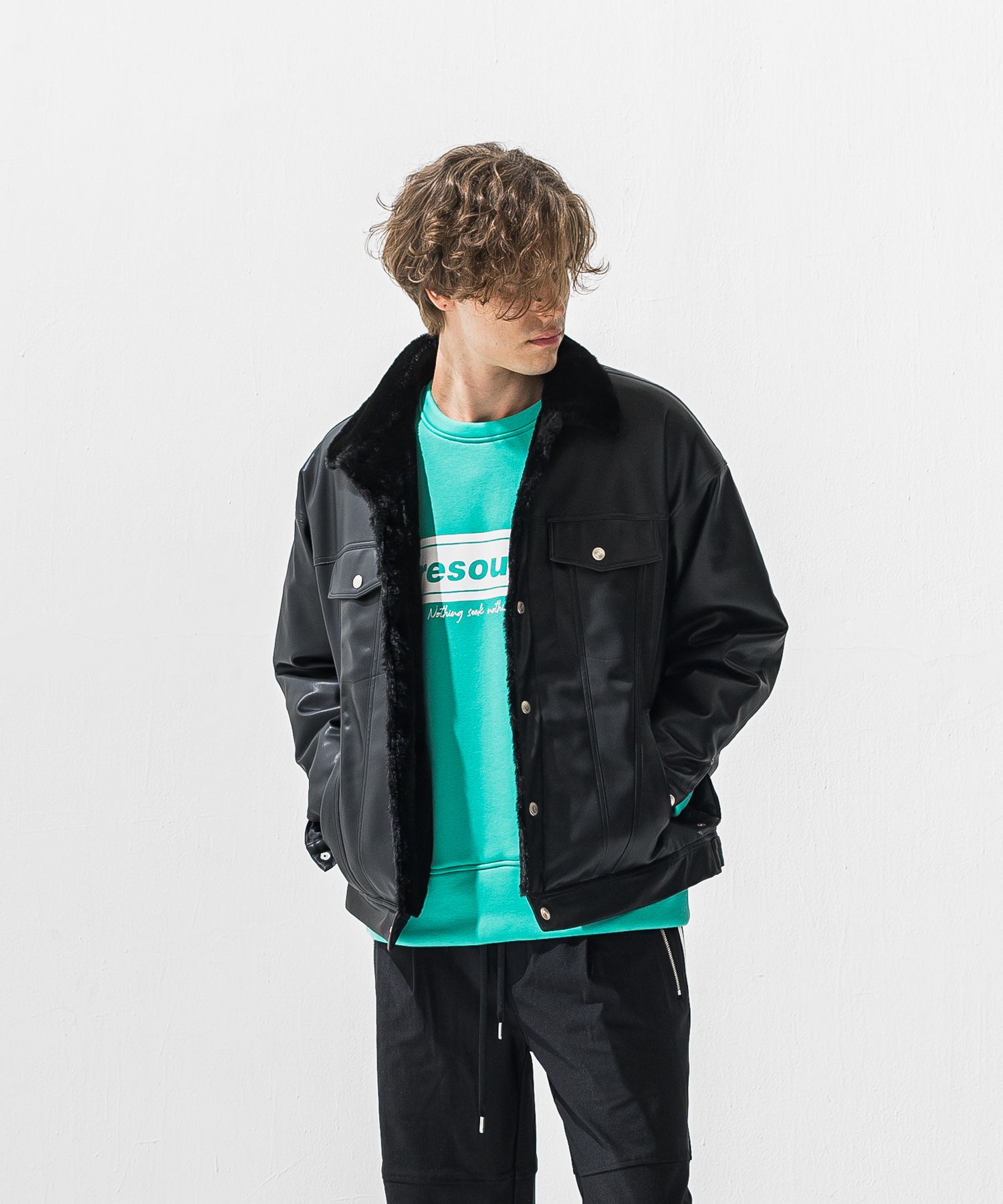 LEATHER FUR OVER G / RC42-JK-001 / エコレザーファーGジャン / ブラック (11月中旬入荷予定)