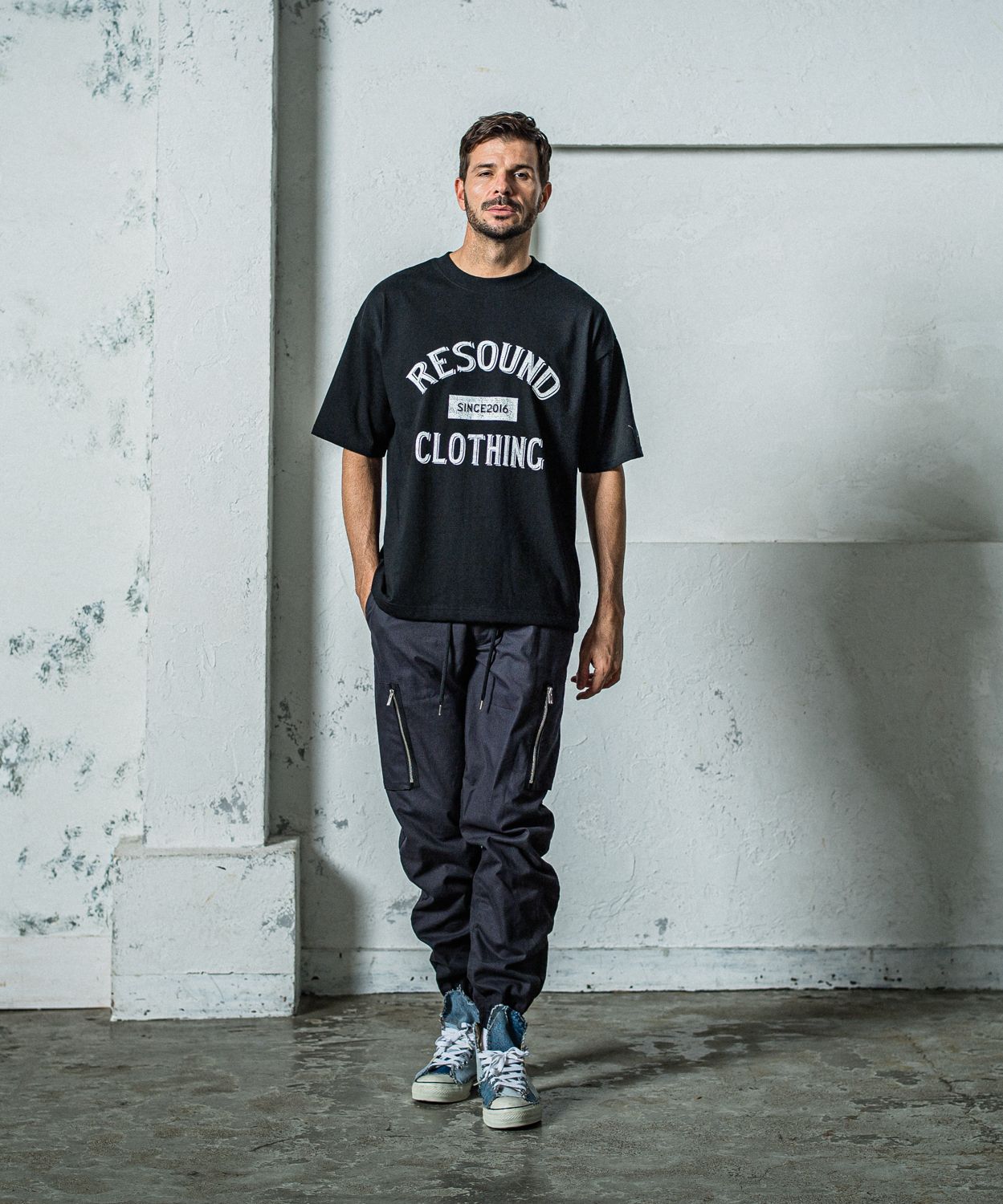 DAVID CARGO PANTS / RC35-ST-040 / ミリタリー裾ゴムカーゴパンツ / ブラック