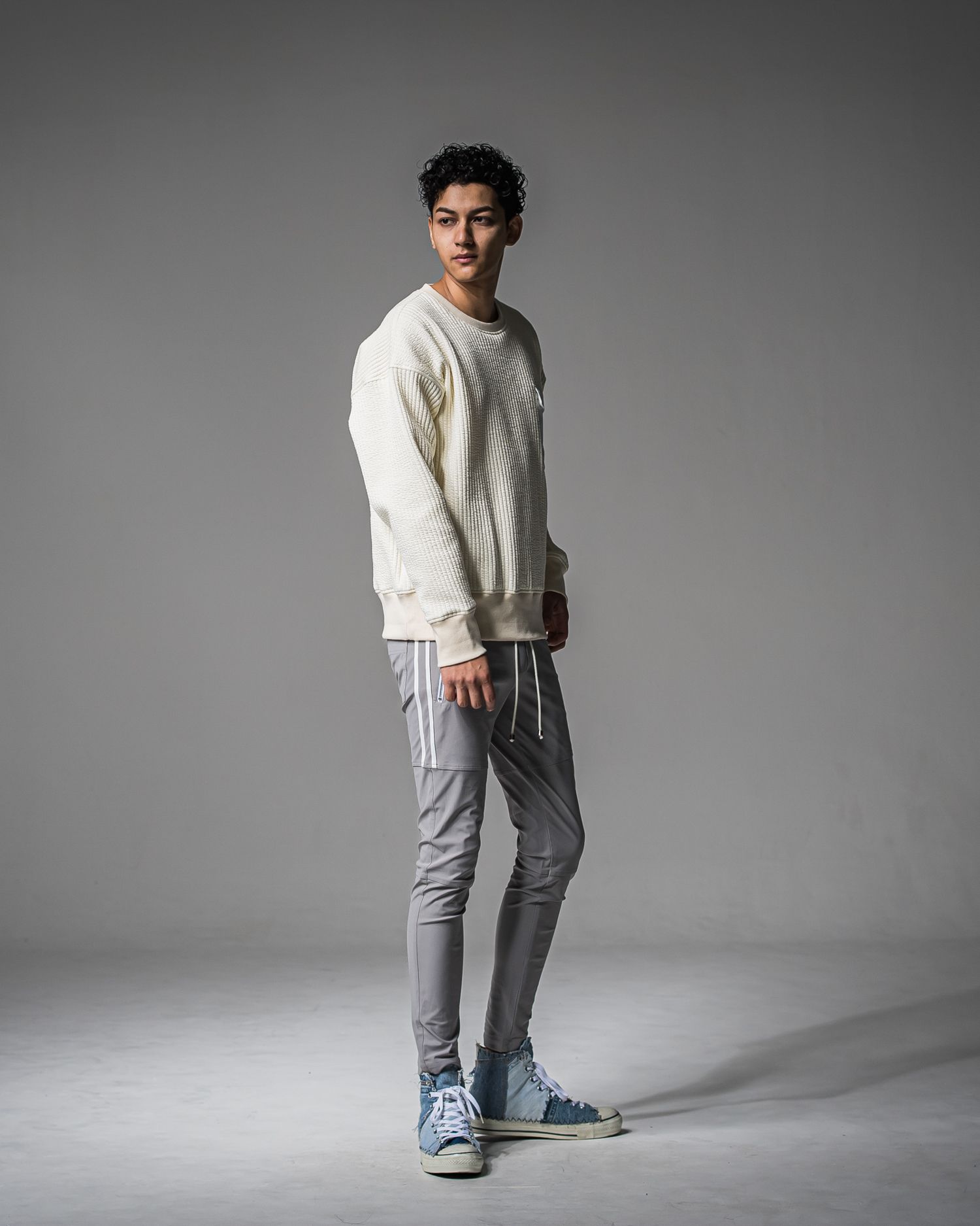 STRIPE QUILTING DROP TRAINER / RC37-C-003 / ストライプキルティングトレーナー / オフホワイト (9月下旬入荷予定)