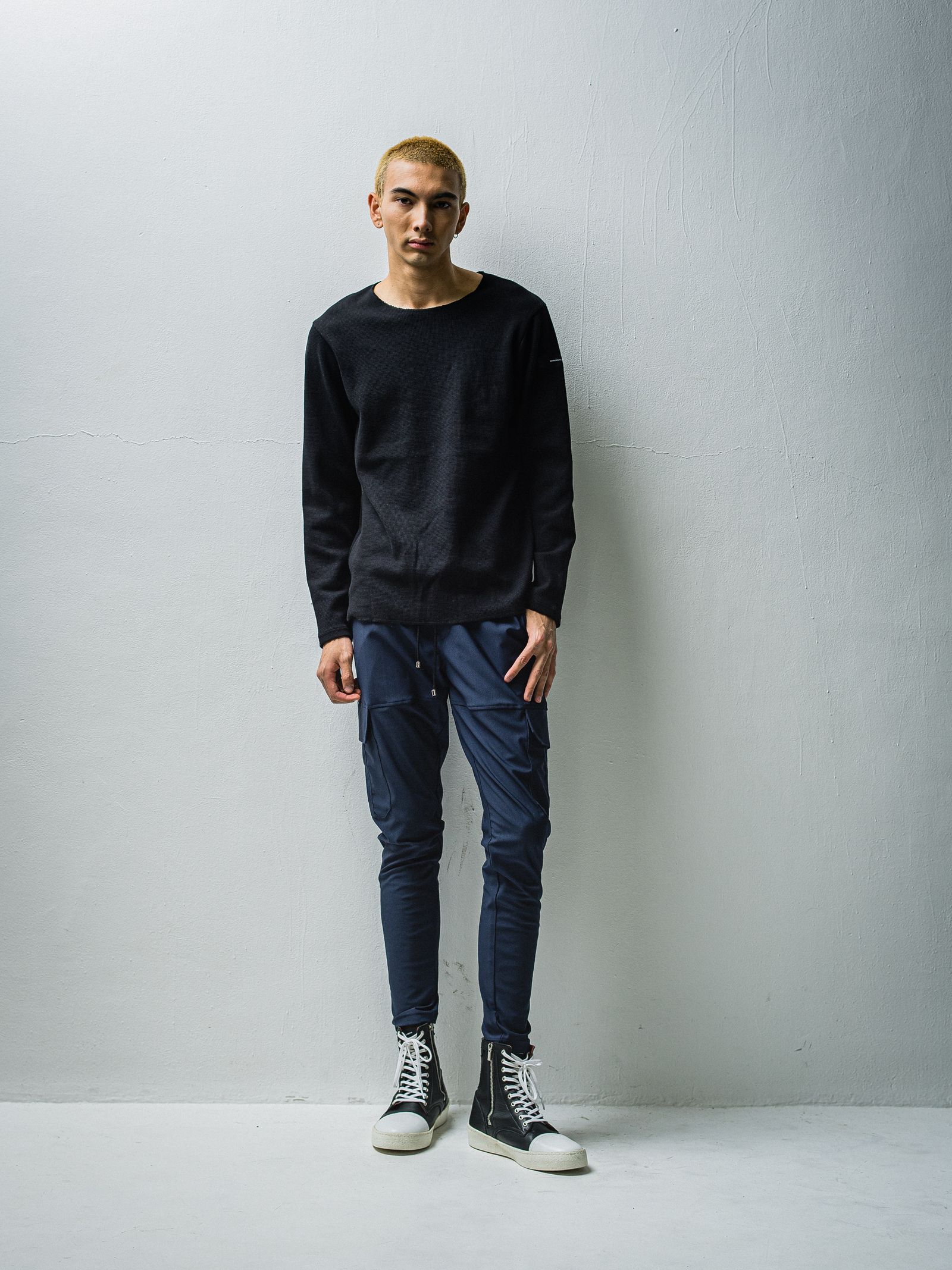 ST COTTON WAFFLE THERMAL / BASIC-CUT-001 / サーマル長袖Tシャツ / ブラック