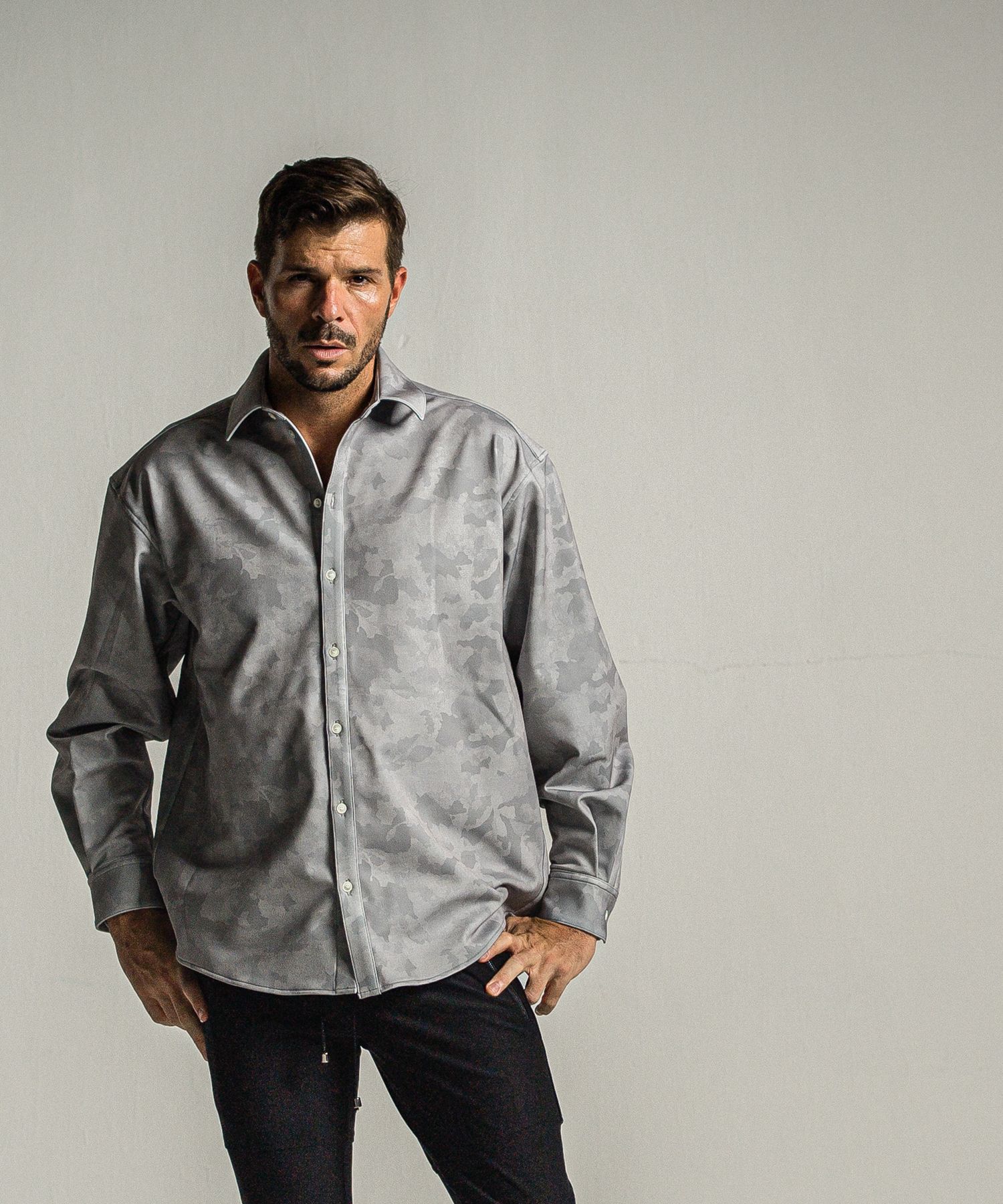 JERSEY JACK SHIRT / RC34-SH-001 / 裏起毛オーバーサイズシャツ / グレーカモフラ