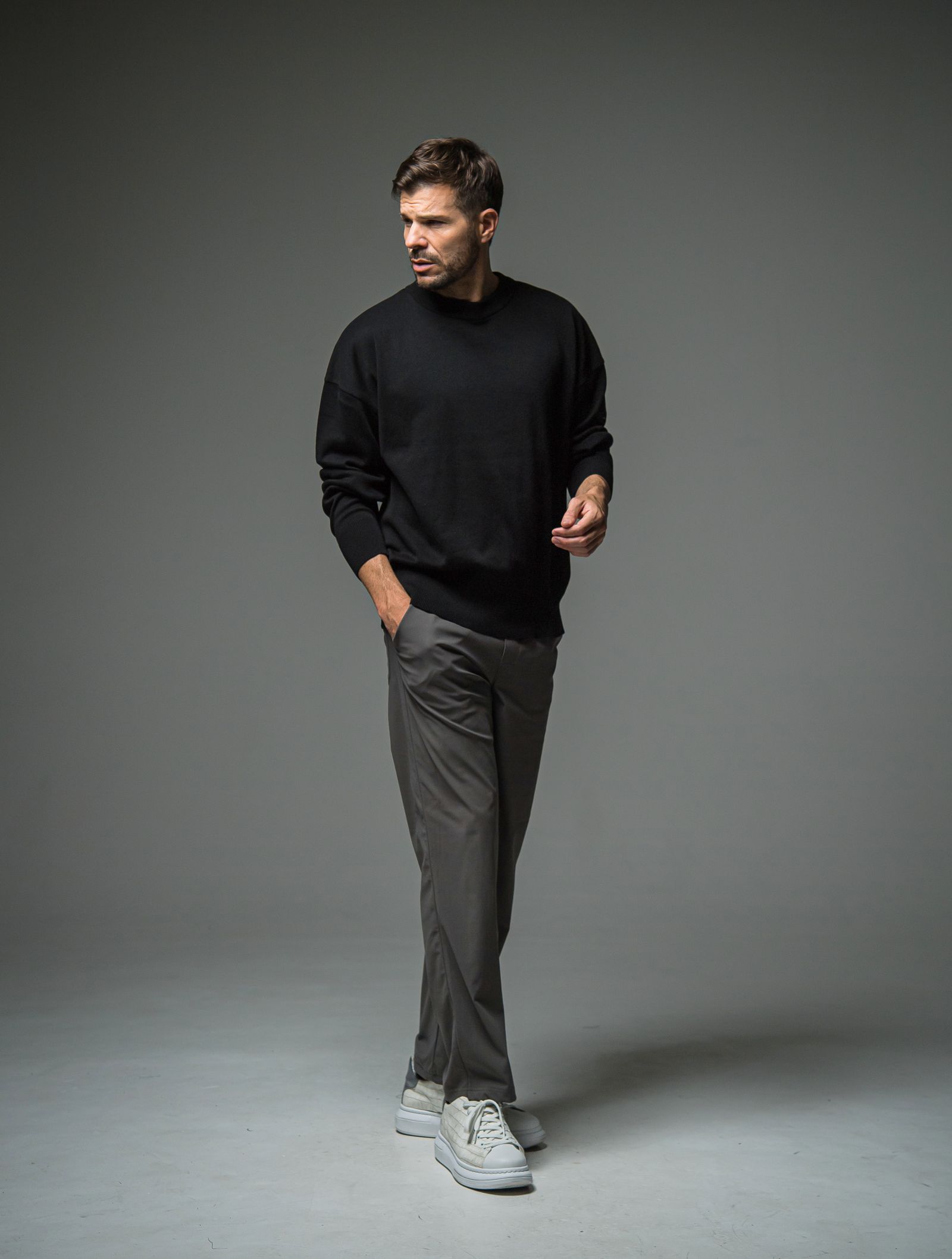 SILK KNT OVER LONG SLEEVE / RC29-K-002 / 無地ルーズコットンニット / ブラック