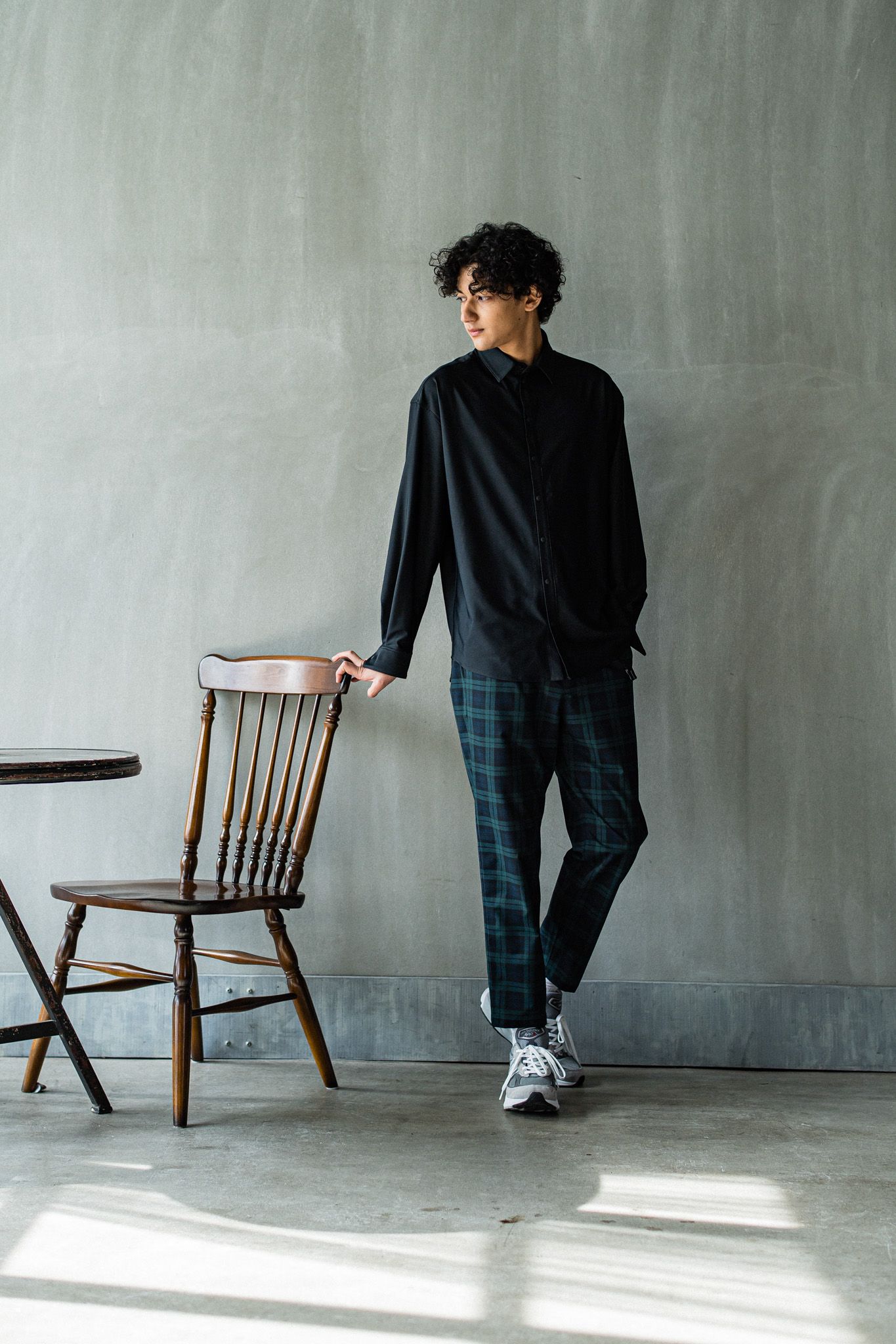 PAT WIDE EASY PANTS / RC32-ST-036 / ベルト付きテーパードワイドパンツ / グリーンチェック