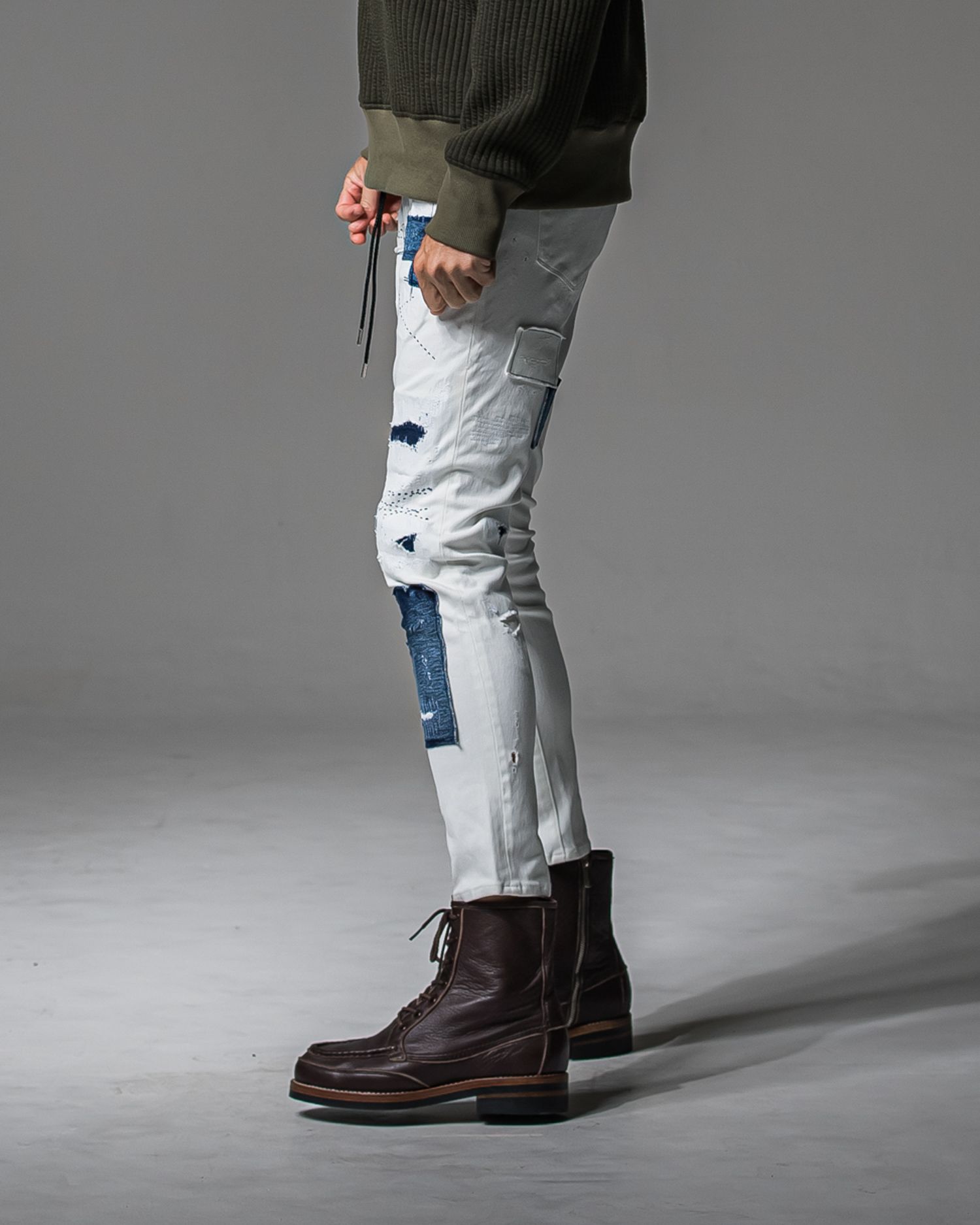 MICK DENIM JERSEY / BASIC-ST-020 / デニムジャージテーパードパンツ / ホワイトリメイク (9月上旬入荷予定)