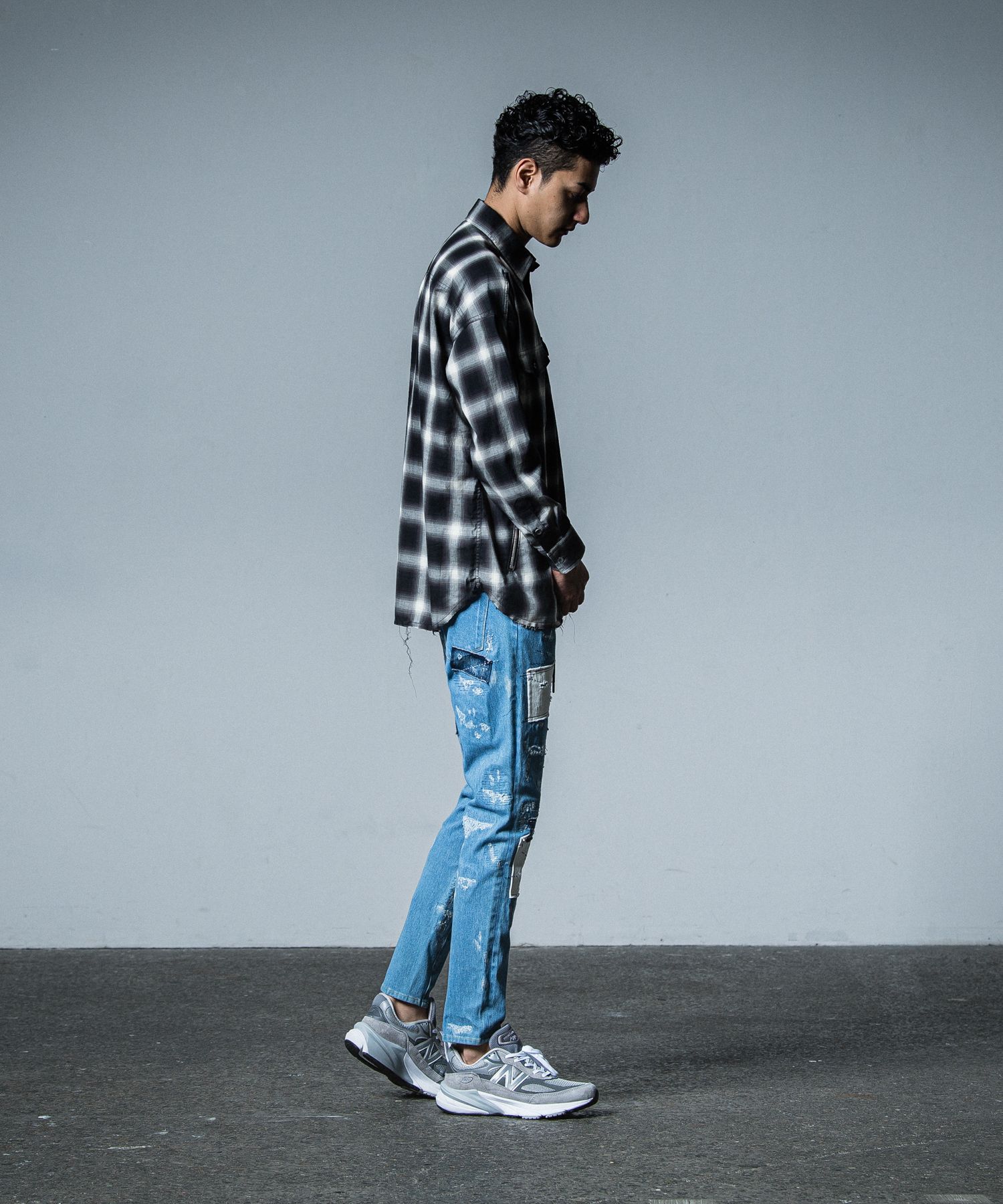 OVER GOWN CHECK SHIRTS / RC33-SH-003 / オーバーガウンチェックシャツ / ブラック