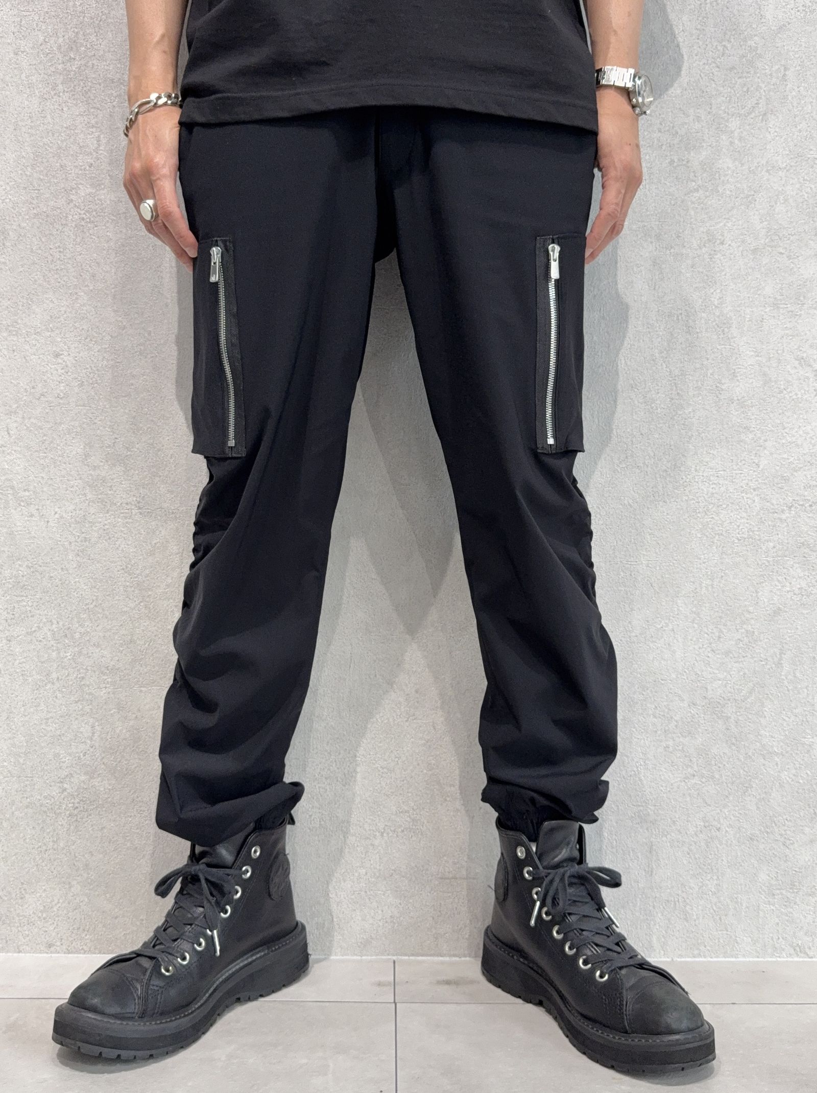 DAVID NYLON CARGO PANTS / RC40-ST-040 / ミリタリーナイロン裾ゴムカーゴパンツ / ブラック