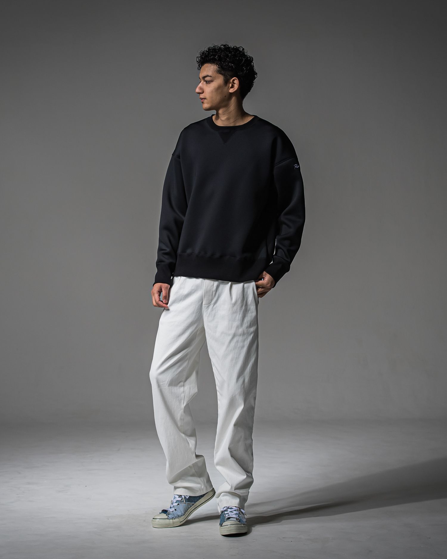 HD DROP TRAINER / RC37-C-004 / ダンボールニット 無地トレーナー / ブラック (9月中旬入荷予定)