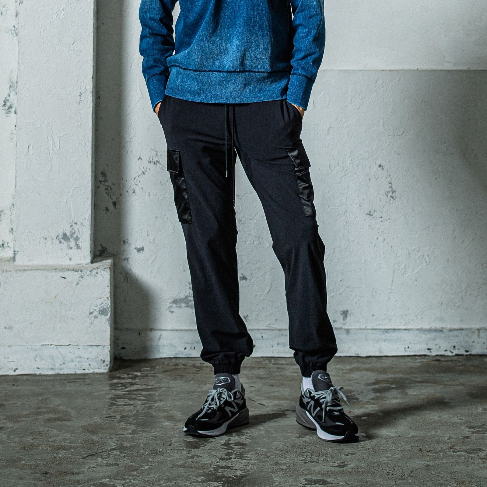 NY PT CARGO PANTS / RC35-ST-035 / ナイロン裾ゴムイージーカーゴパンツ / ブラック
