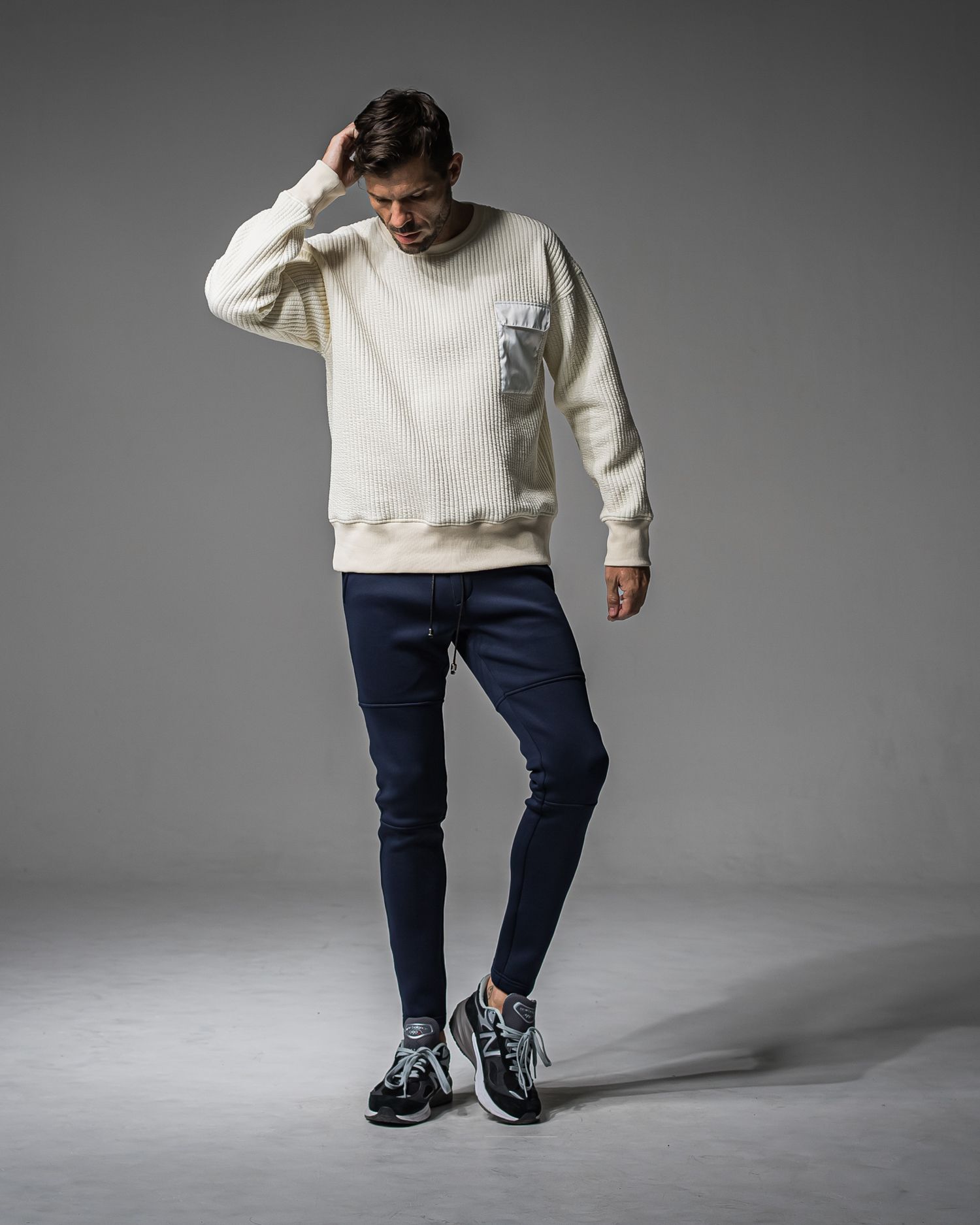 STRIPE QUILTING DROP TRAINER / RC37-C-003 / ストライプキルティングトレーナー / オフホワイト (9月下旬入荷予定)