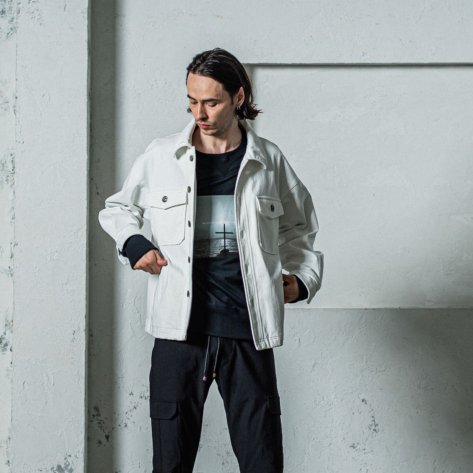 DENIM JERSEY OVER CPO / RC35-JK-002 / デニムジャージCPOジャケット / ホワイト