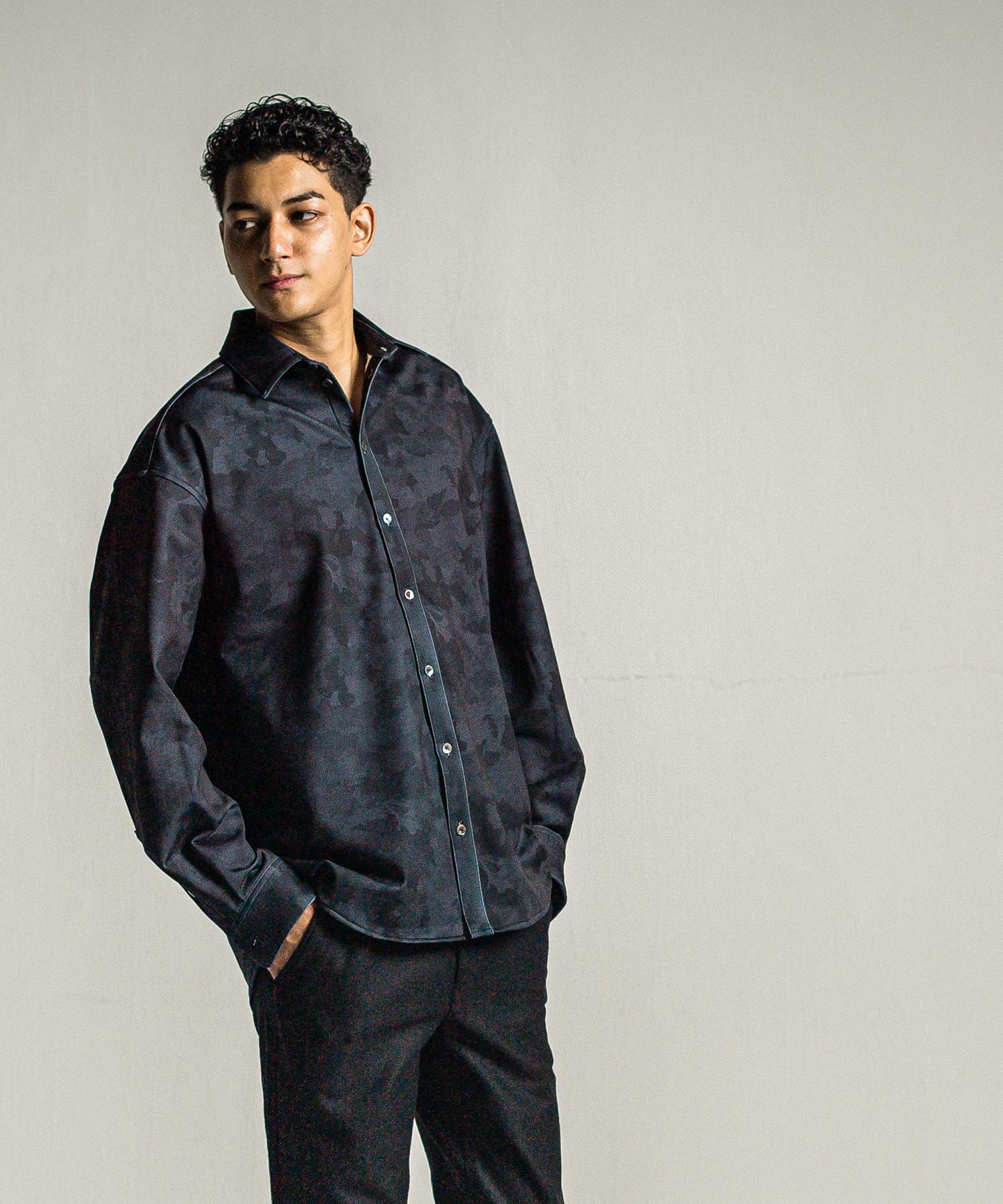 JERSEY JACK SHIRT / RC34-SH-001 / 裏起毛オーバーサイズシャツ / ブラックカモフラ