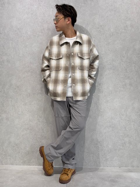 RESOUND新作チェックシャツ×ワイドラインパンツコーデ