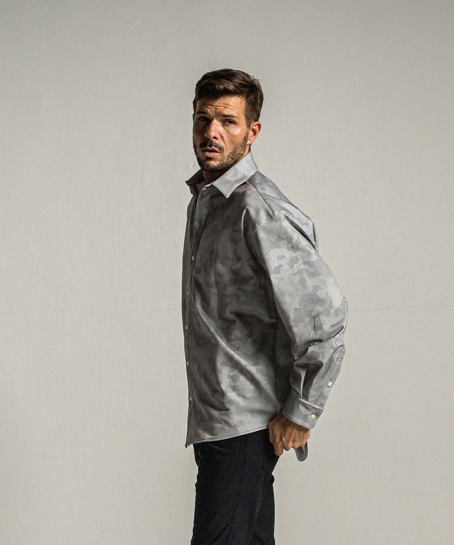 JERSEY JACK SHIRT / RC34-SH-001 / 裏起毛オーバーサイズシャツ / グレーカモフラ