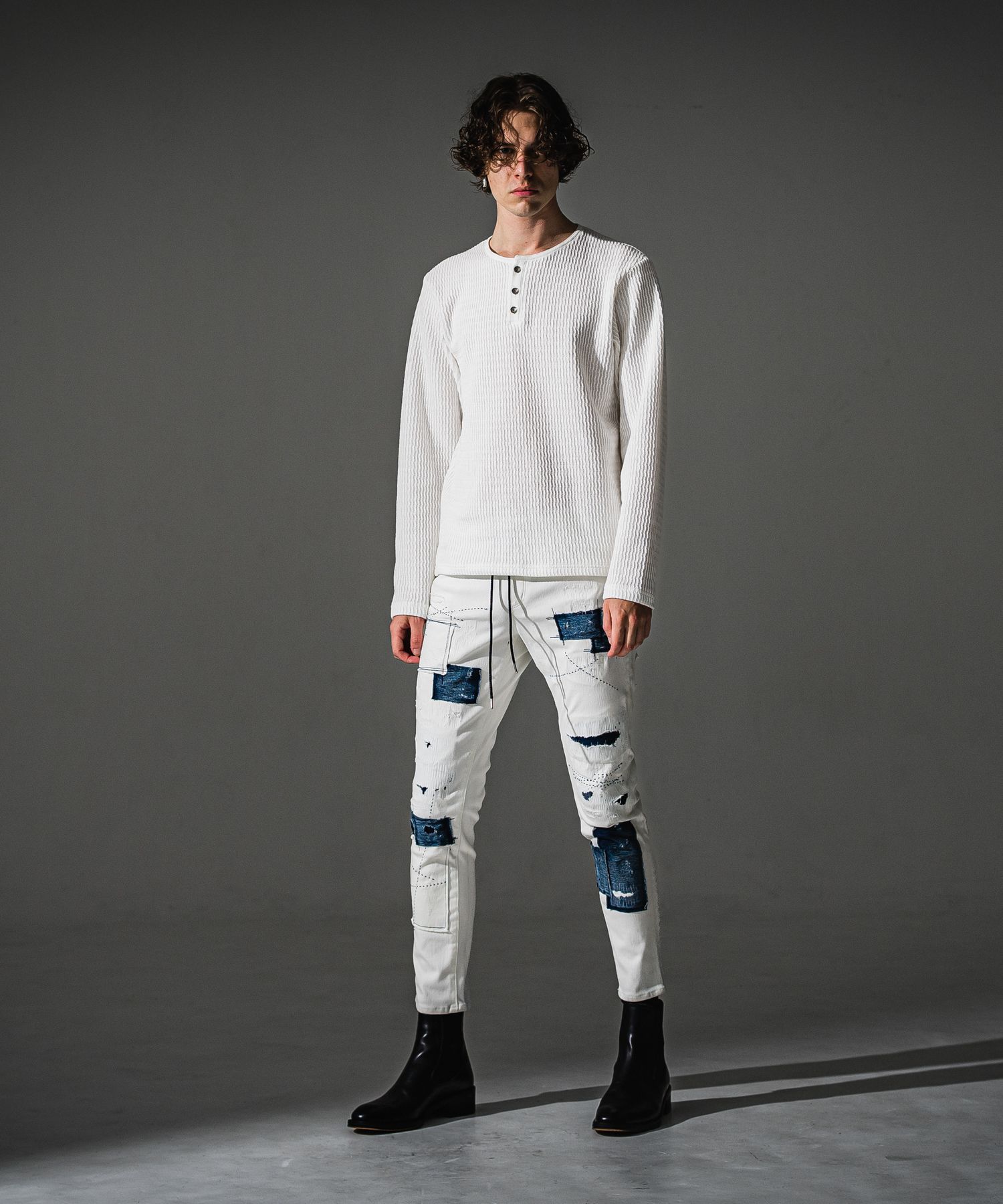 MICK DENIM JERSEY / BASIC-ST-020 / デニムジャージテーパードパンツ / ホワイトリメイク (9月上旬入荷予定)