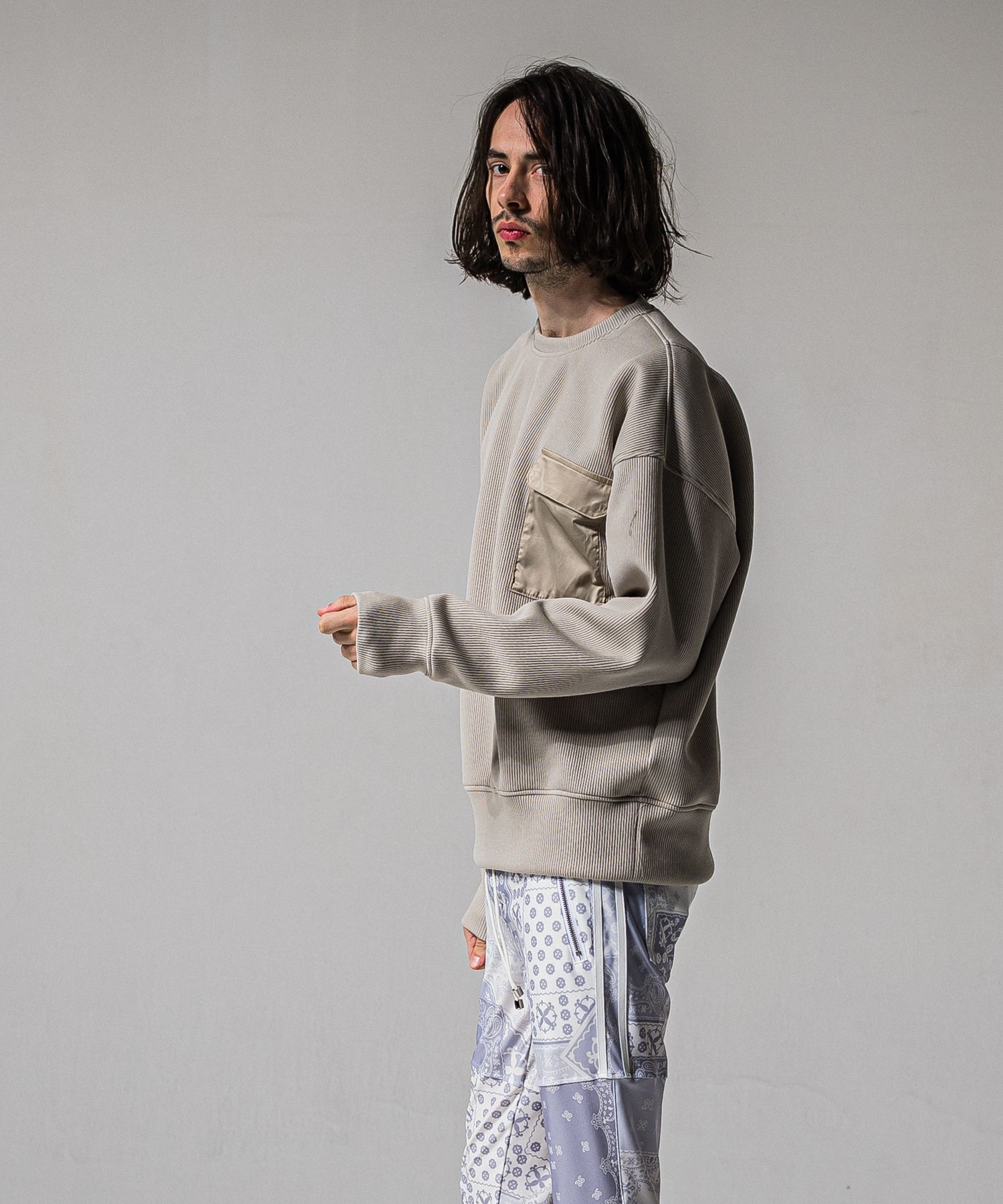 AZE MILITARY DROP TRAINER / RC39-C-003 / 高機能畦編みニットトレーナー / グレージュ (1月下旬入荷予定)