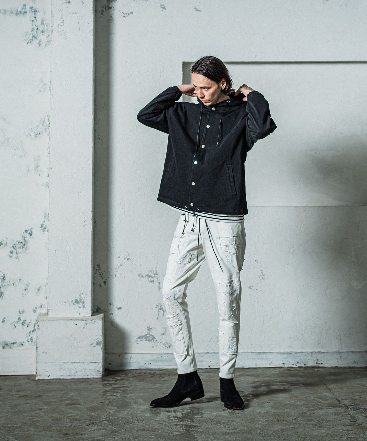 MICK DENIM JERSEY / RC35-ST-020 / デニムジャージテーパードパンツ / ホワイトリメイク