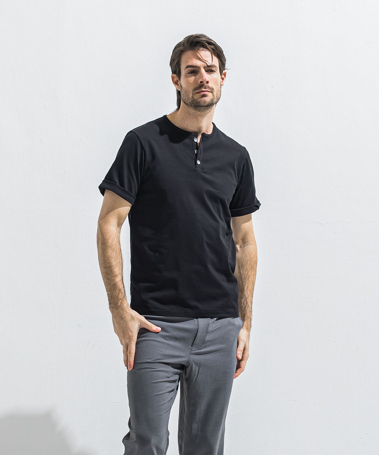 ROLL UP HENRY T / RC40-T-005 / ロールアップヘンリーネックTシャツ / ブラック (4月中旬入荷予定)