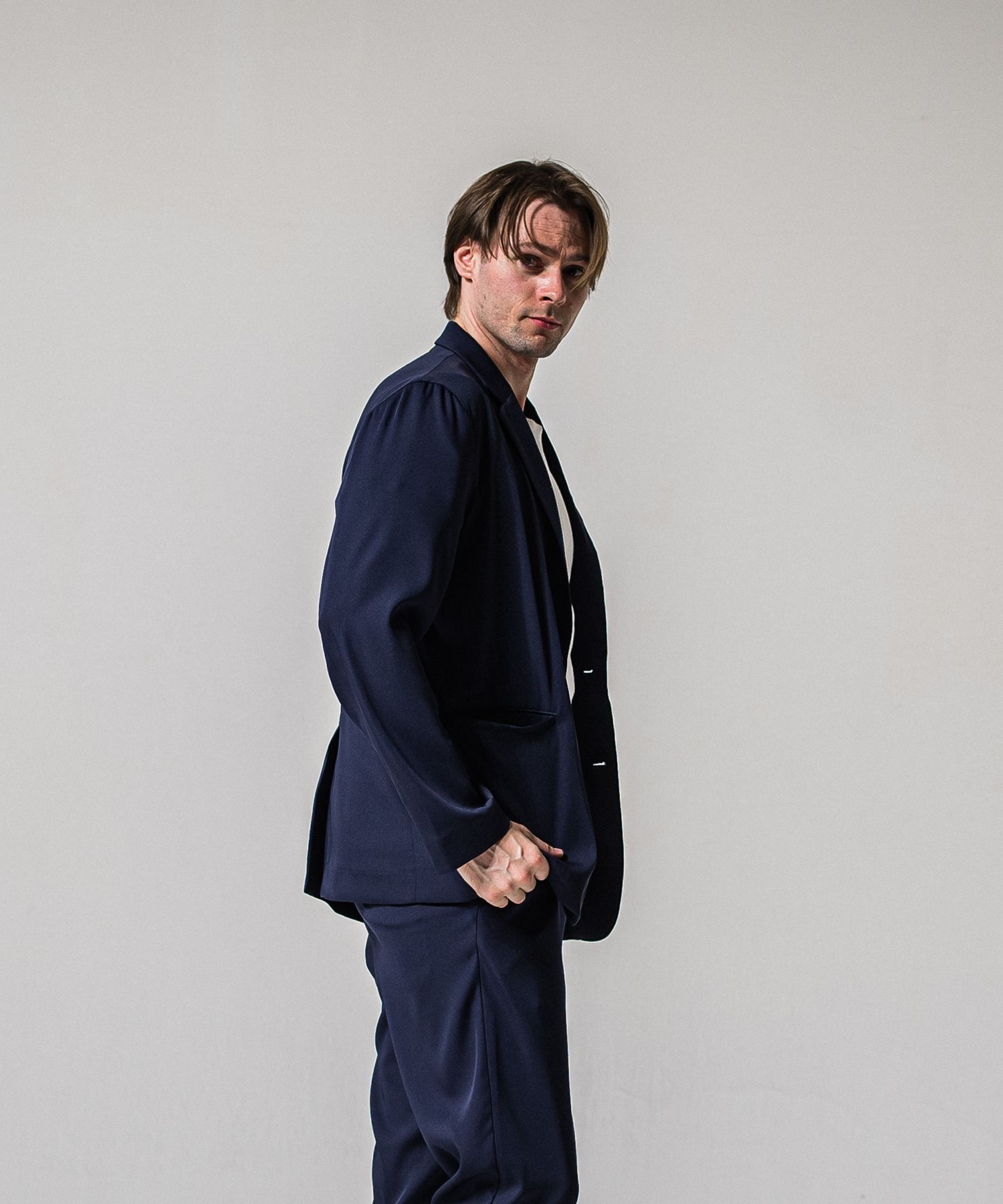 GARY LOOSE JACKET / RC39-JK-001 / サテンルーズテーラードジャケット / ネイビー (2月下旬入荷予定)