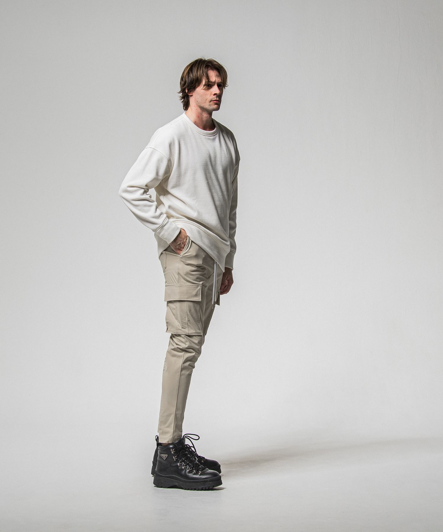 VELOURS FLEECE THERMAL LOOSE TRAINER / RC38-C-002 / 裏起毛サーマルトレーナー / ホワイト (10月中旬入荷予定)