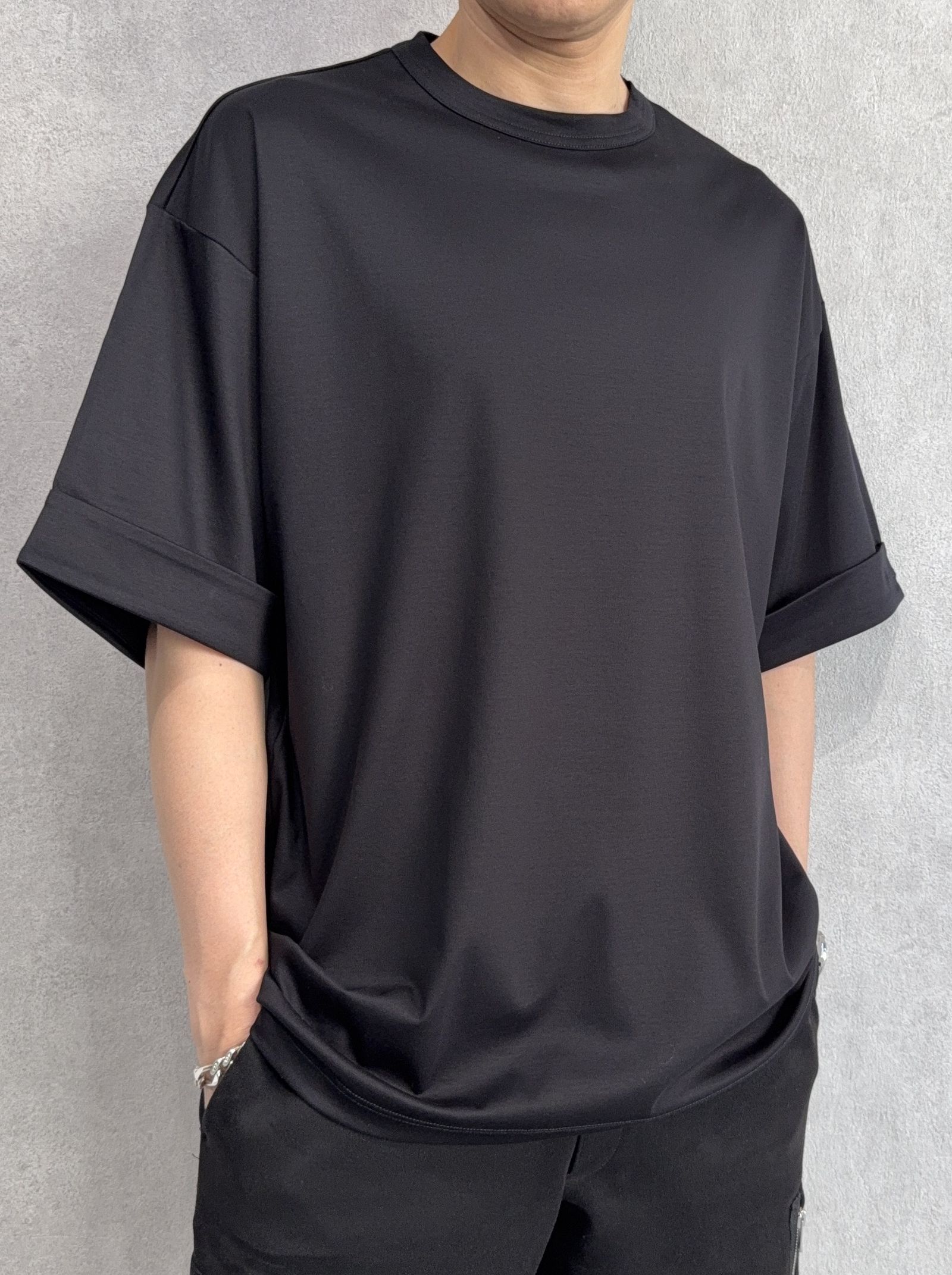 ダブルシルケットロールアップボックスTシャツ / ust-26070 / ブラック