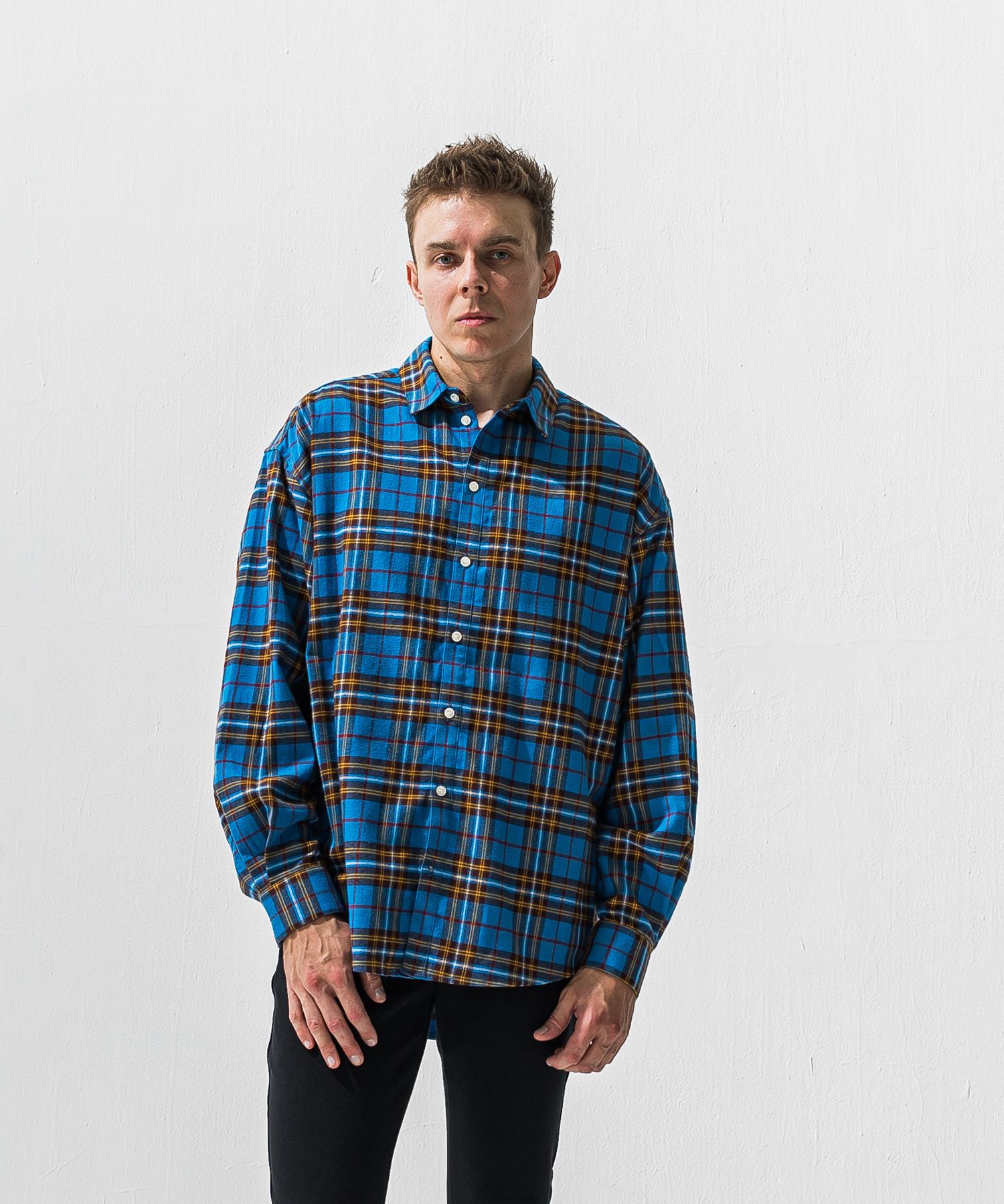 FLANNEL JACK SHIRTS / RC42-SH-001 / オーバーサイズフランネルチェックシャツ / ブルー (1月上旬入荷予定)