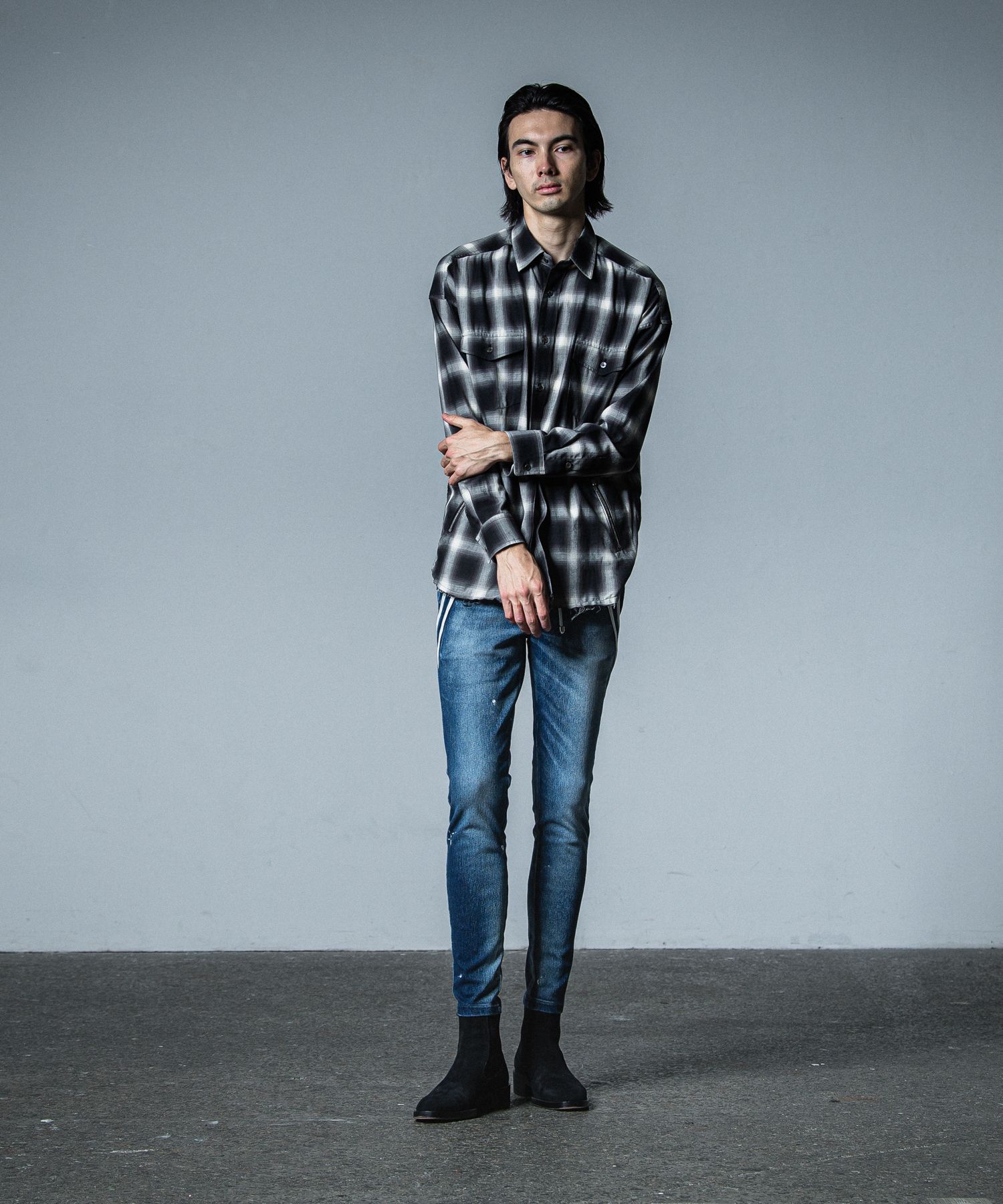 OVER GOWN CHECK SHIRTS / RC33-SH-003 / オーバーガウンチェックシャツ / ブラック