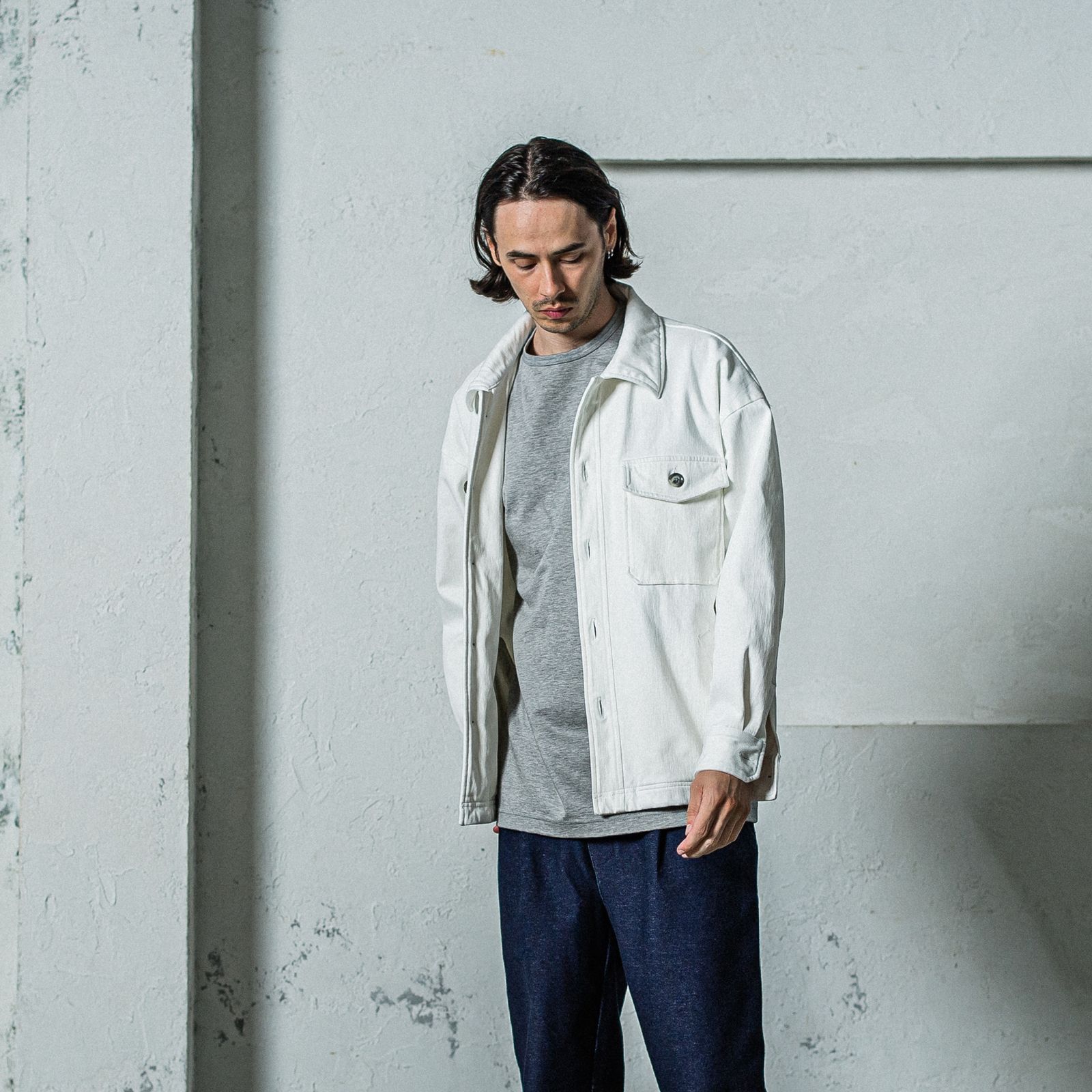 DENIM JERSEY OVER CPO / RC35-JK-002 / デニムジャージCPOジャケット / ホワイト