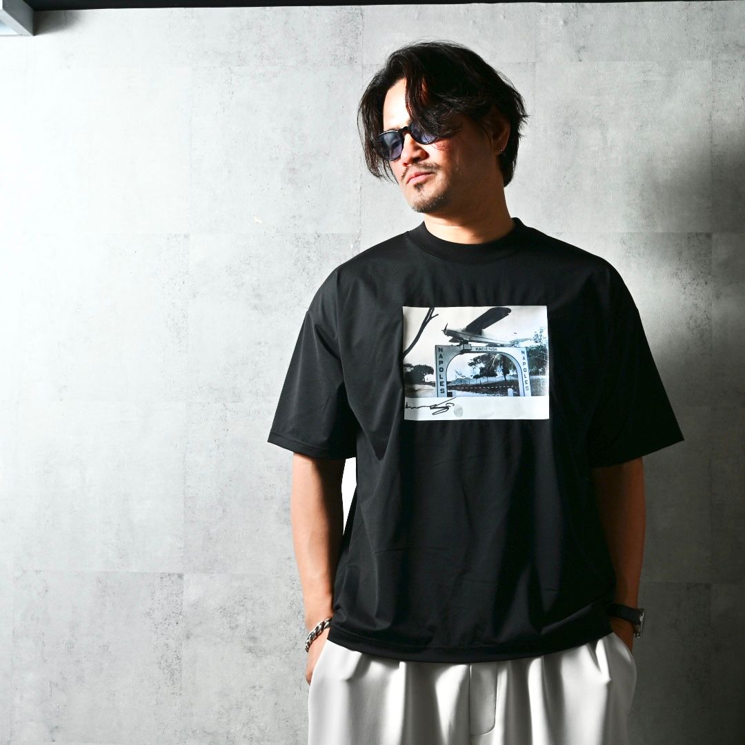 HELI OVER NYLON T / DP1-T-003 / ヘリプリントナイロンビッグTシャツ / ブラック (4月上旬入荷予定)