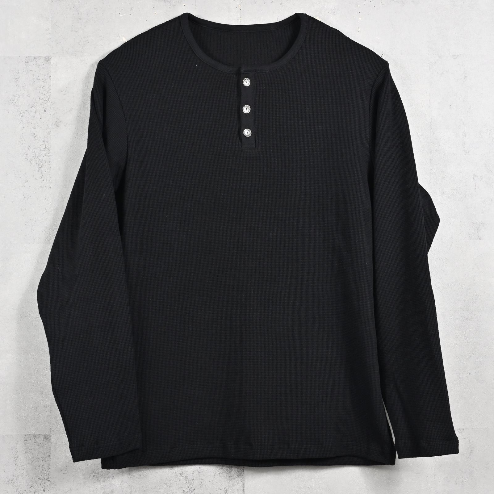 WAFFLE HENRY / RC39-C-001 / サーマルヘンリーネックロングTシャツ / ブラック (1月中旬入荷予定)