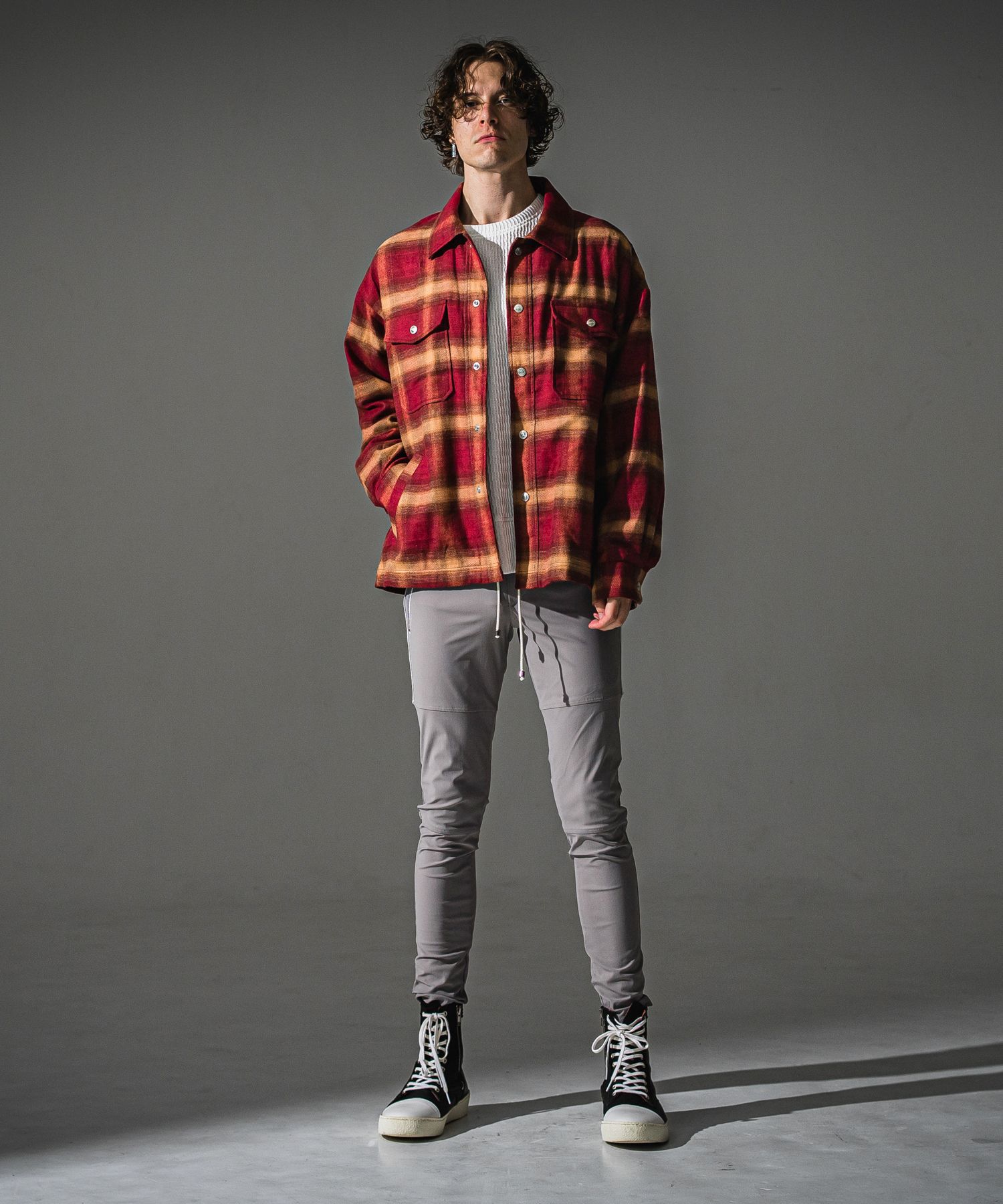 JOHNSON LINE NYLON PT / BASIC-ST-009 / ジョンソンラインナイロンパンツ / グレー×ホワイト (7月下旬入荷予定)