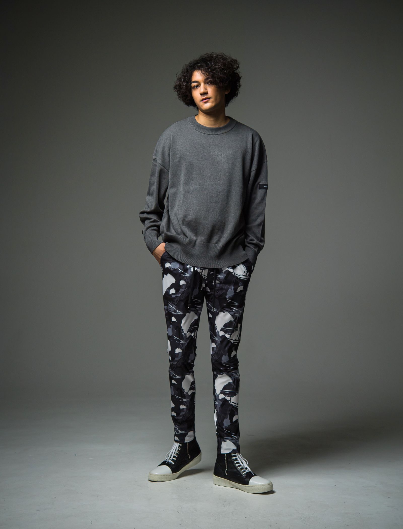 SILK KNT OVER LONG SLEEVE / RC29-K-002 / 無地ルーズコットンニット / チャコール