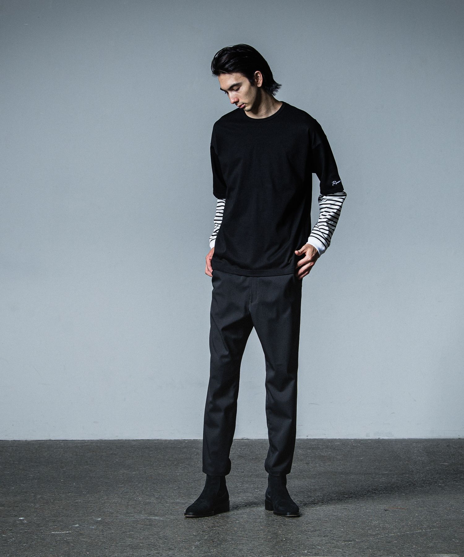 PAT WIDE EASY PANTS / RC33-ST-036BN / ワイドテーパードパンツ / ブラック