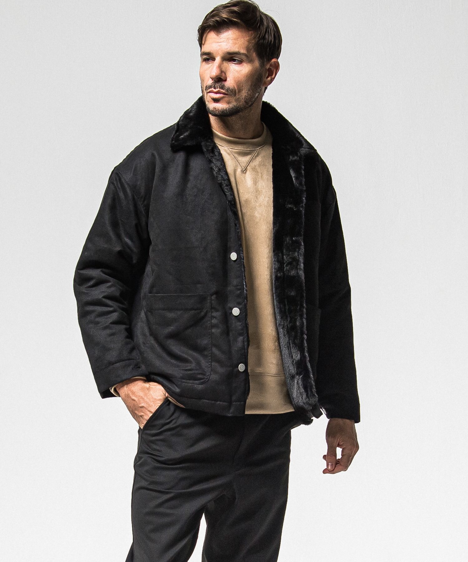 SUEDE FUR CAVER ALL / RC38-JK-003 / スエードファーカバーオール / ブラック (11月中旬入荷予定)
