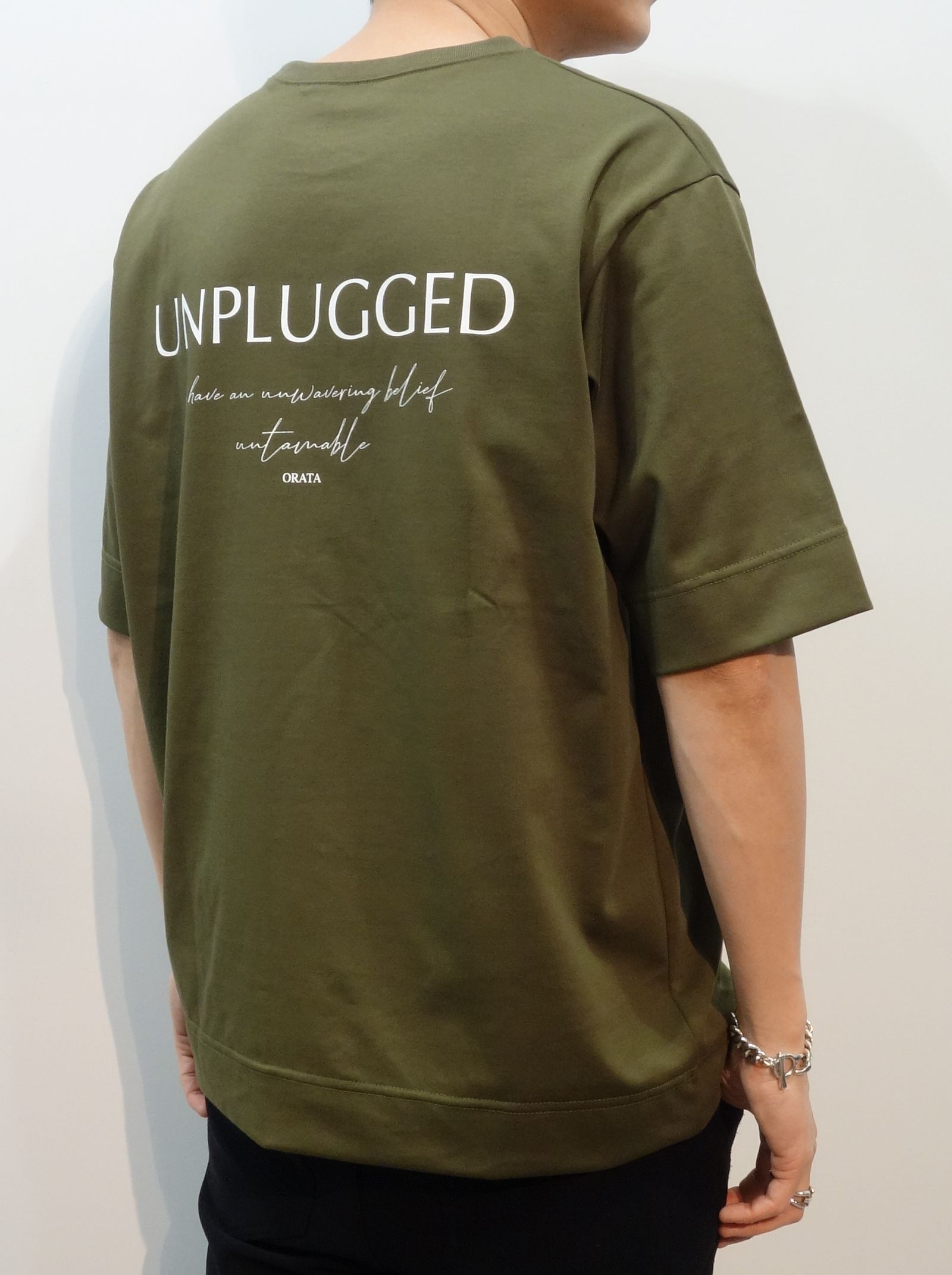 UNPLUGGED BACK T / OR1-T-002 / プリントTシャツ / カーキ