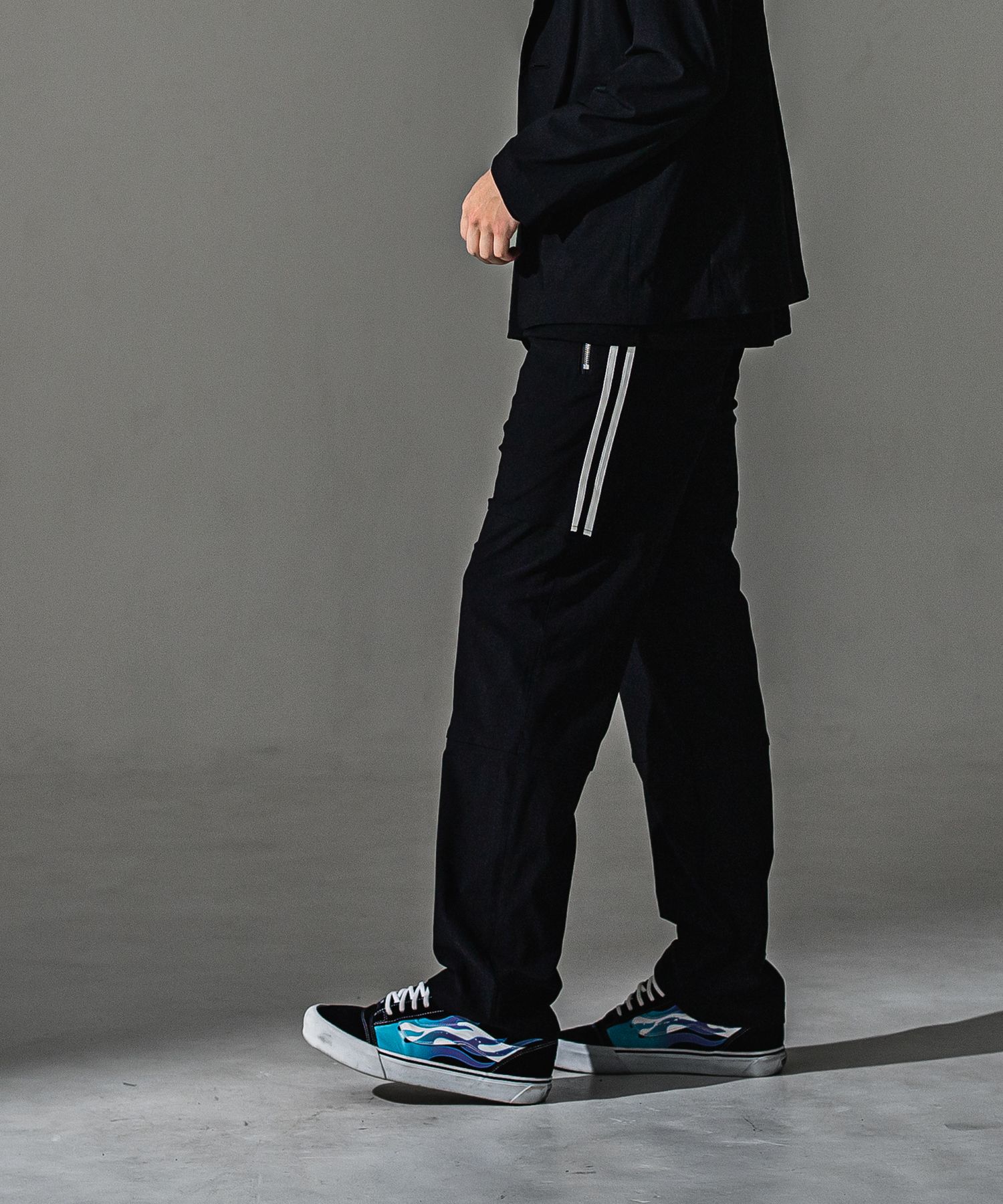 JOHNSON LINE WIDE PT / BASIC-ST-009WT / ジョンソンラインセミワイドタックパンツ / ブラック×ホワイト (7月下旬入荷予定)