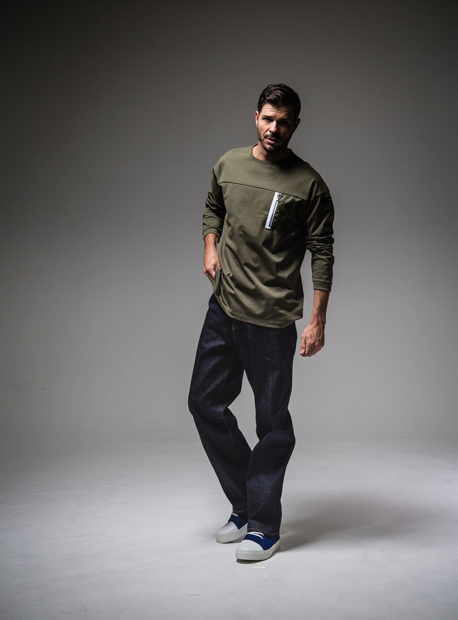 NYLON POCKET LOOSE LONG SLEEVE / RC25-T-002 / ナイロンポケットビッグロングTシャツ / カーキ