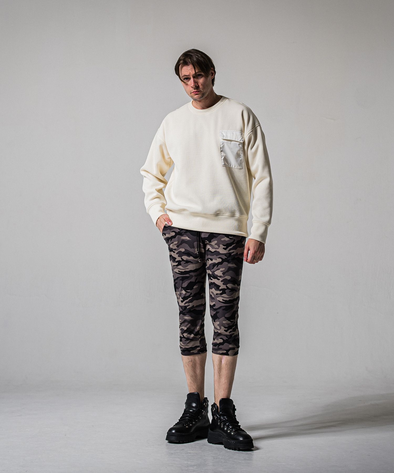 AZE MILITARY DROP TRAINER / RC39-C-003 / 高機能畦編みニットトレーナー / オフホワイト (1月下旬入荷予定)