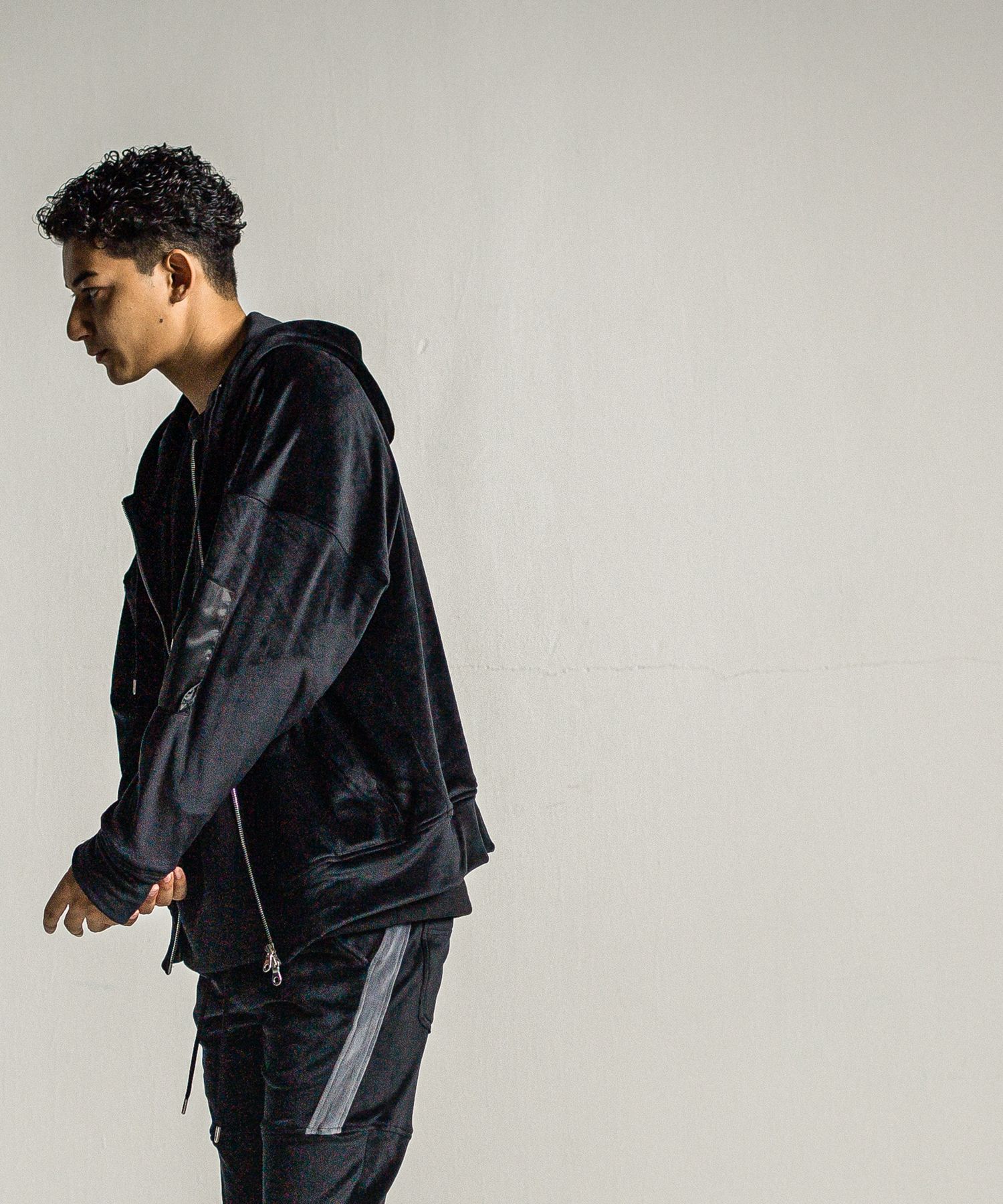 VELOURS FLEECE ZIP LOOSE HOODIE / RC34-C-009 / ベロアフリースジップパーカー / ブラック