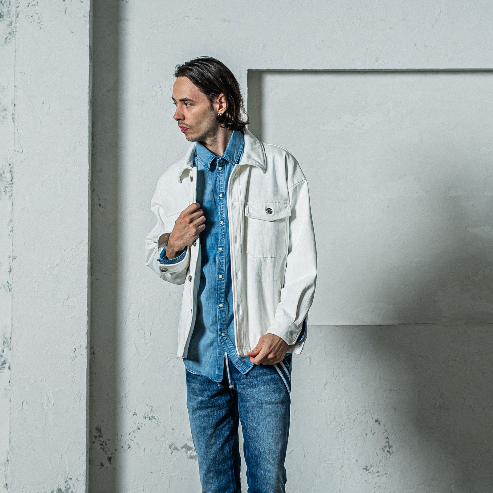 DENIM JERSEY OVER CPO / RC35-JK-002 / デニムジャージCPOジャケット / ホワイト